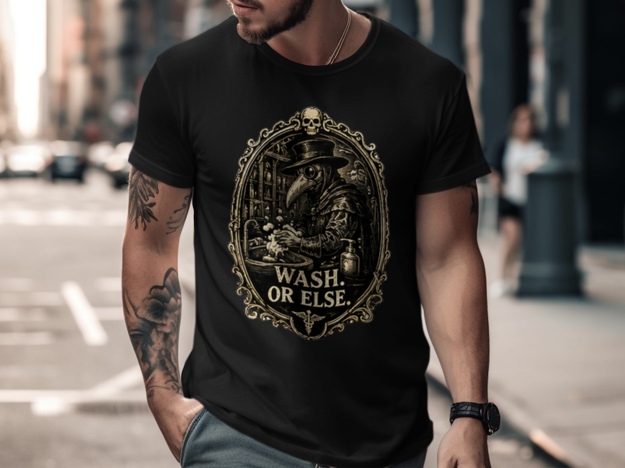 Plague Doctor Wash Or Else T-shirt | Vintage Gothic Dark Academia Tee | Funny Medical Halloween Shirt | History Lover Gift