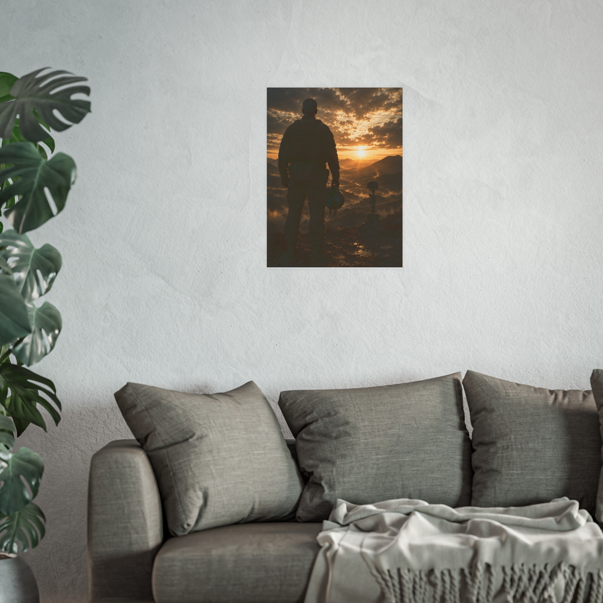 Patriotic Military Wall Art Print | Soldier Sunset Memorial Landscape | Veterans Day Gift for Heroic Armed Forces Decor - Image 3