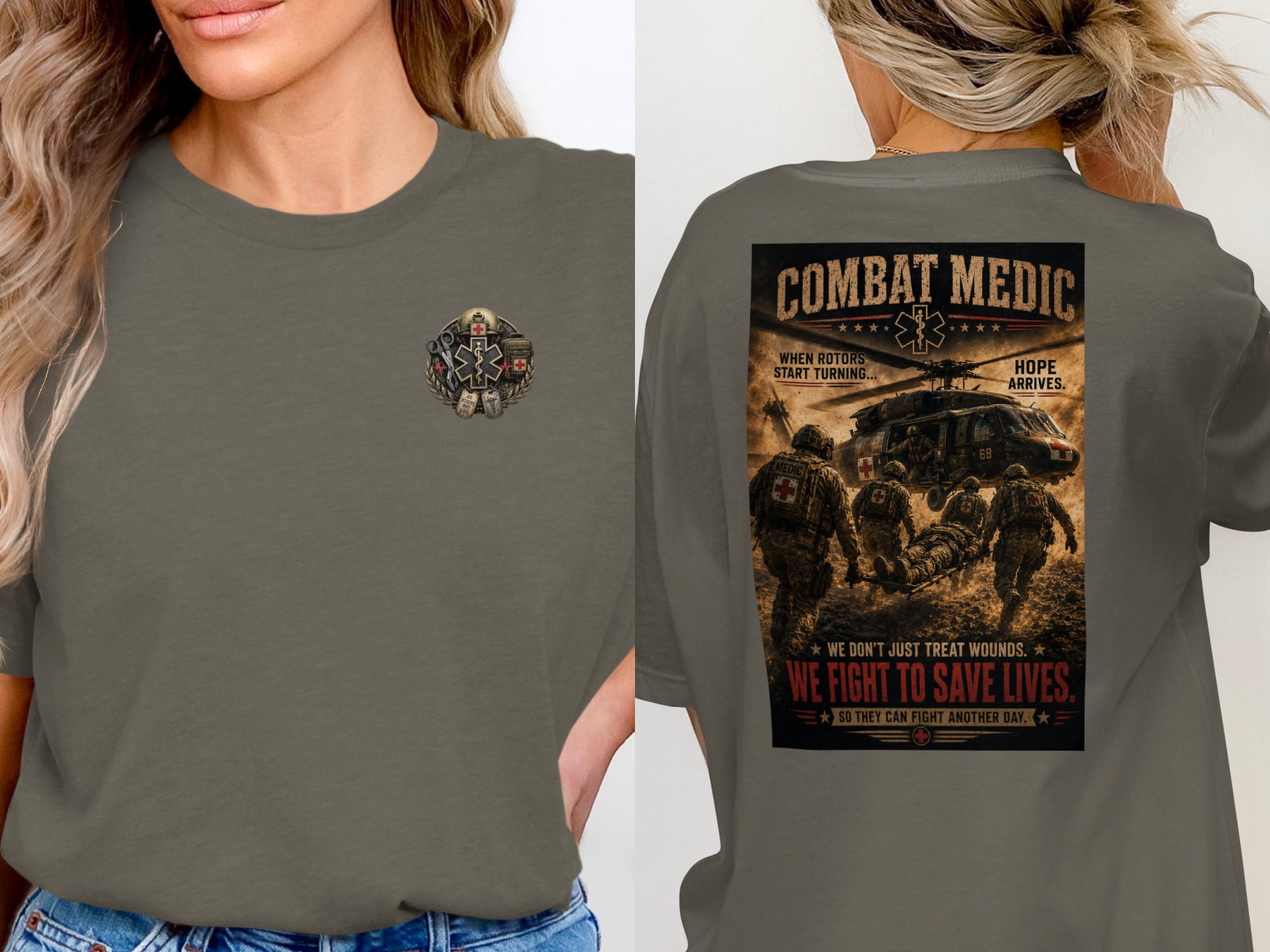 TITLE Combat Medic T-Shirt, We Fight to Save Lives, Army 68W Military Medic Shirt, Veteran Tactical Medical Gift, Star of Life Graphic Tee - Image 14