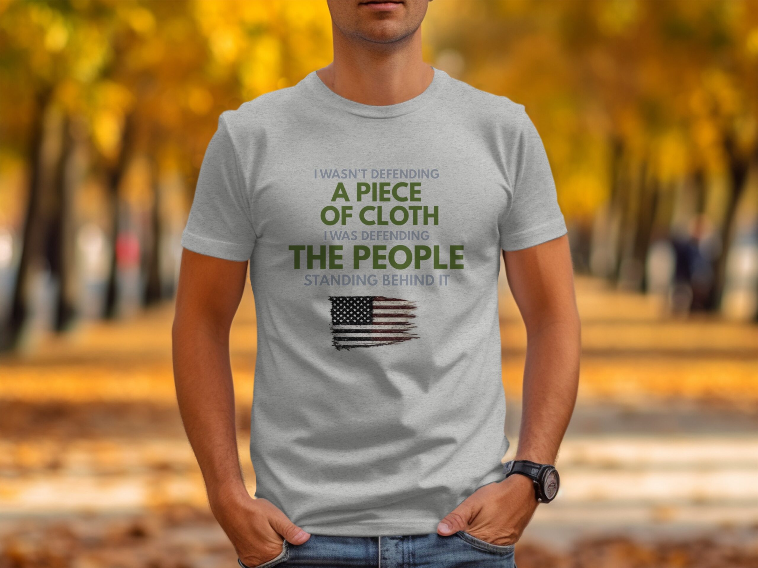 Patriotic Veteran T-Shirt, American Flag Grunge Tee, Military Quote Shirt, Defender of People Gift for Him Her, USA Pride Tee - Image 4