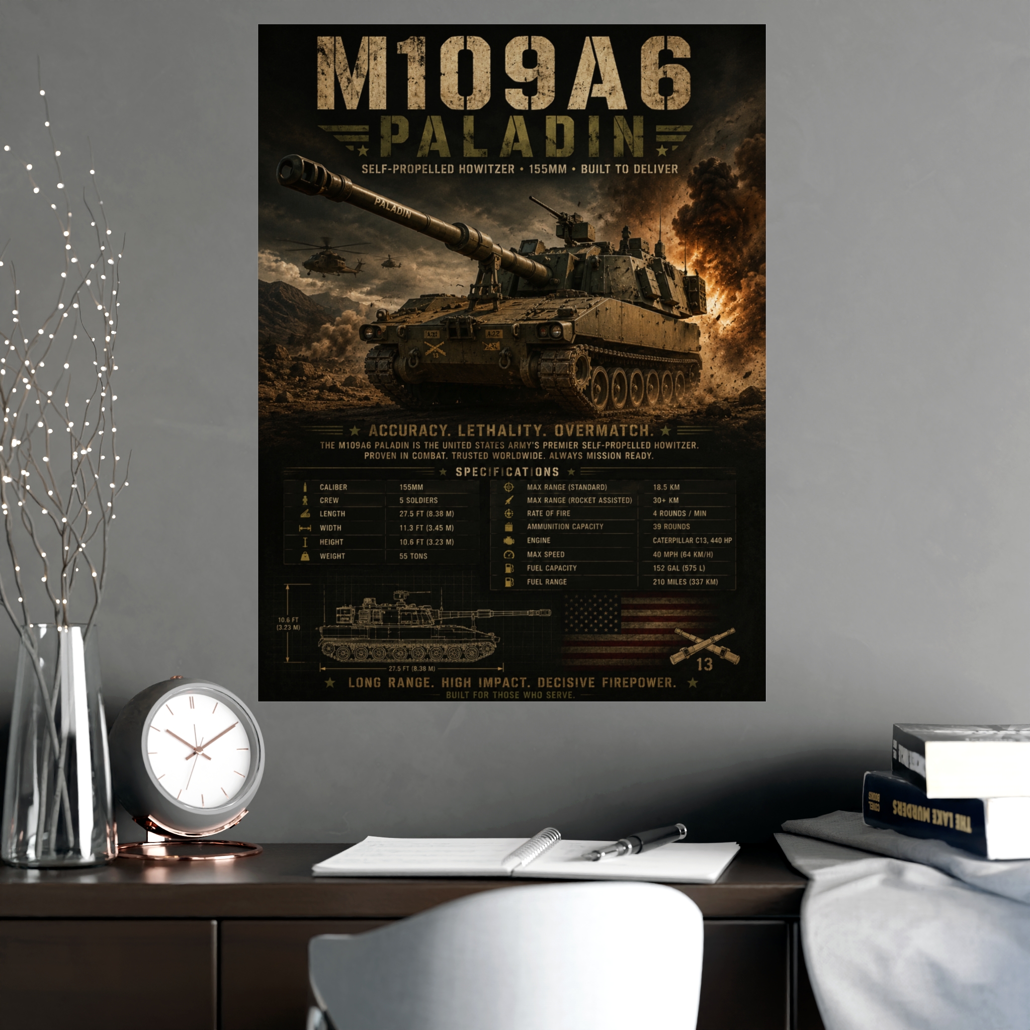 M109A6 Paladin Self-Propelled Howitzer Military Vehicle Poster | US Army Tank Artillery Print | Man Cave War Room Decor Gift - Image 5