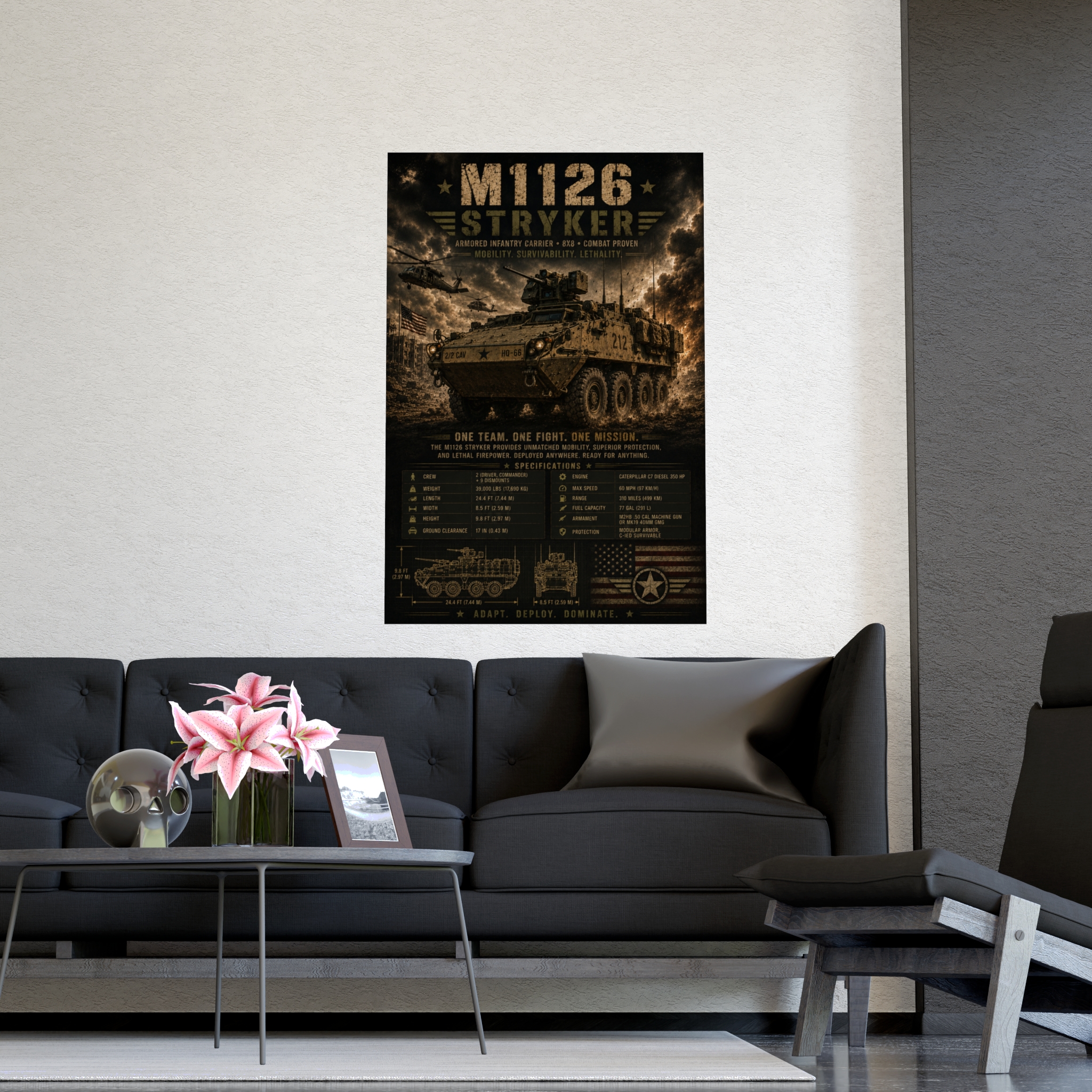 M1126 Stryker Armored Vehicle Poster, Military Wall Art Print, Combat Proven Tank Specifications, Patriotic US Army Gift for Him - Image 3