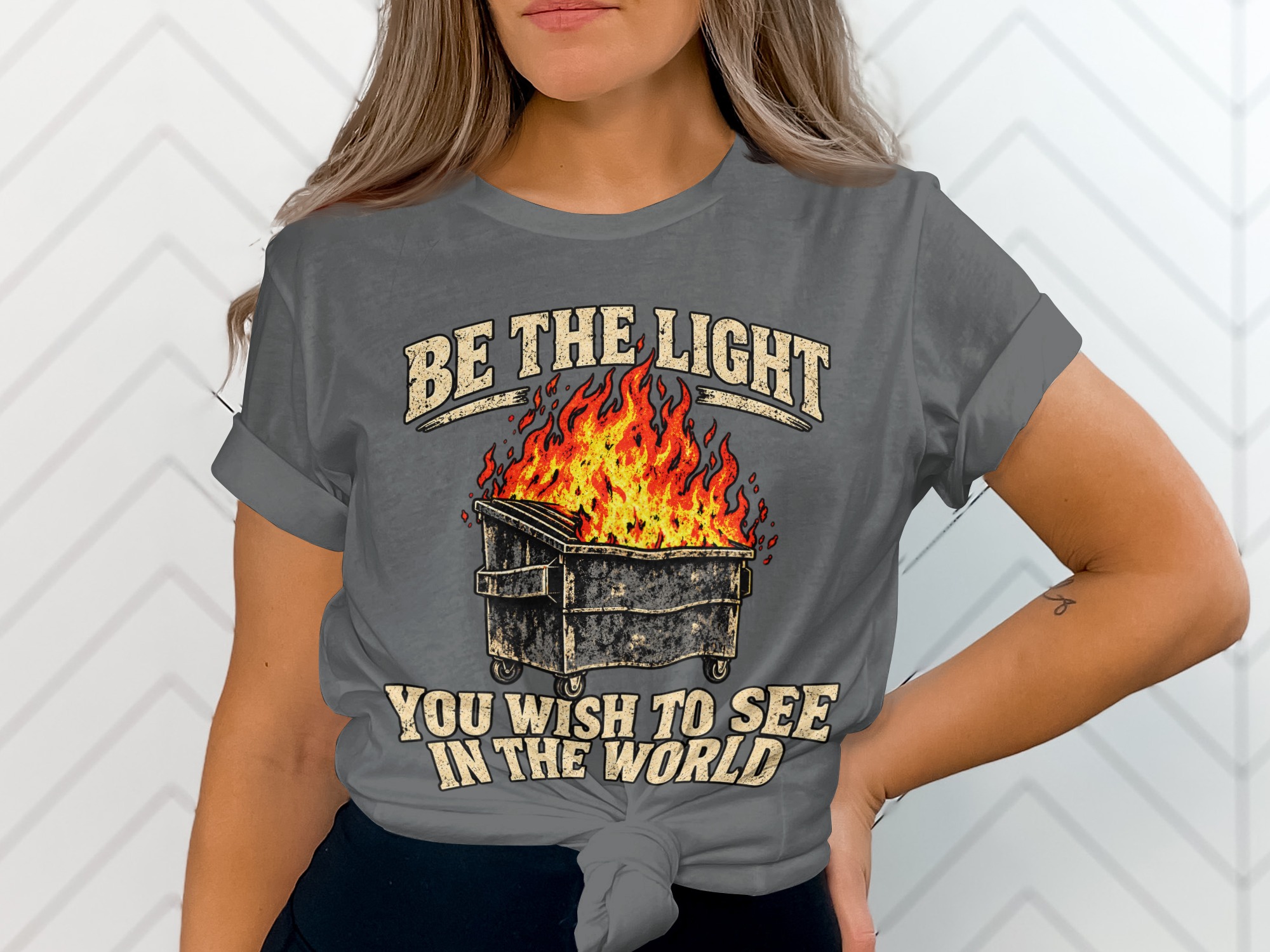 Dumpster Fire Shirt Funny Graphic T-Shirt Be The Light Sarcastic Meme Tee Vintage Grunge Humor Top Gag Gift for Best Friend Coworker - Image 5