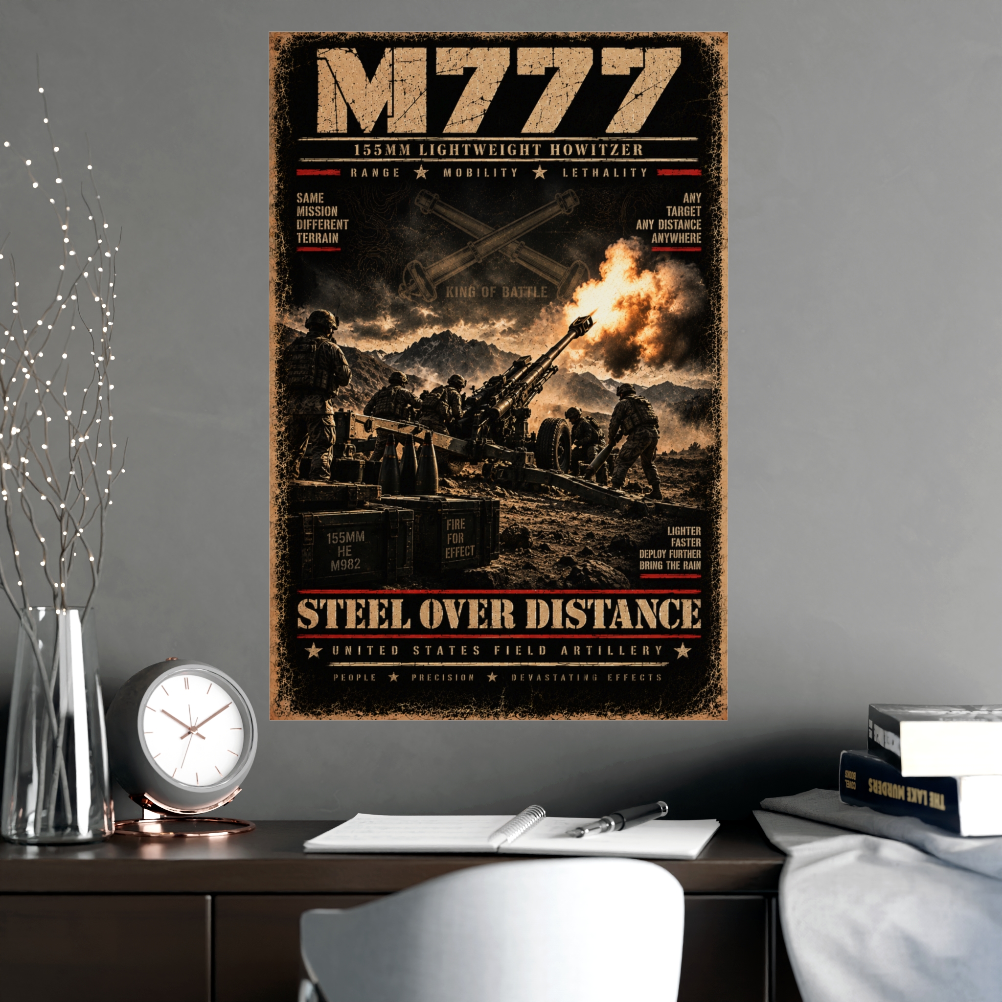 M777 Howitzer Poster Military Wall Art, Field Artillery King of Battle Print, Vintage Tactical Man Cave Decor, Veteran Gift for Soldier - Image 6