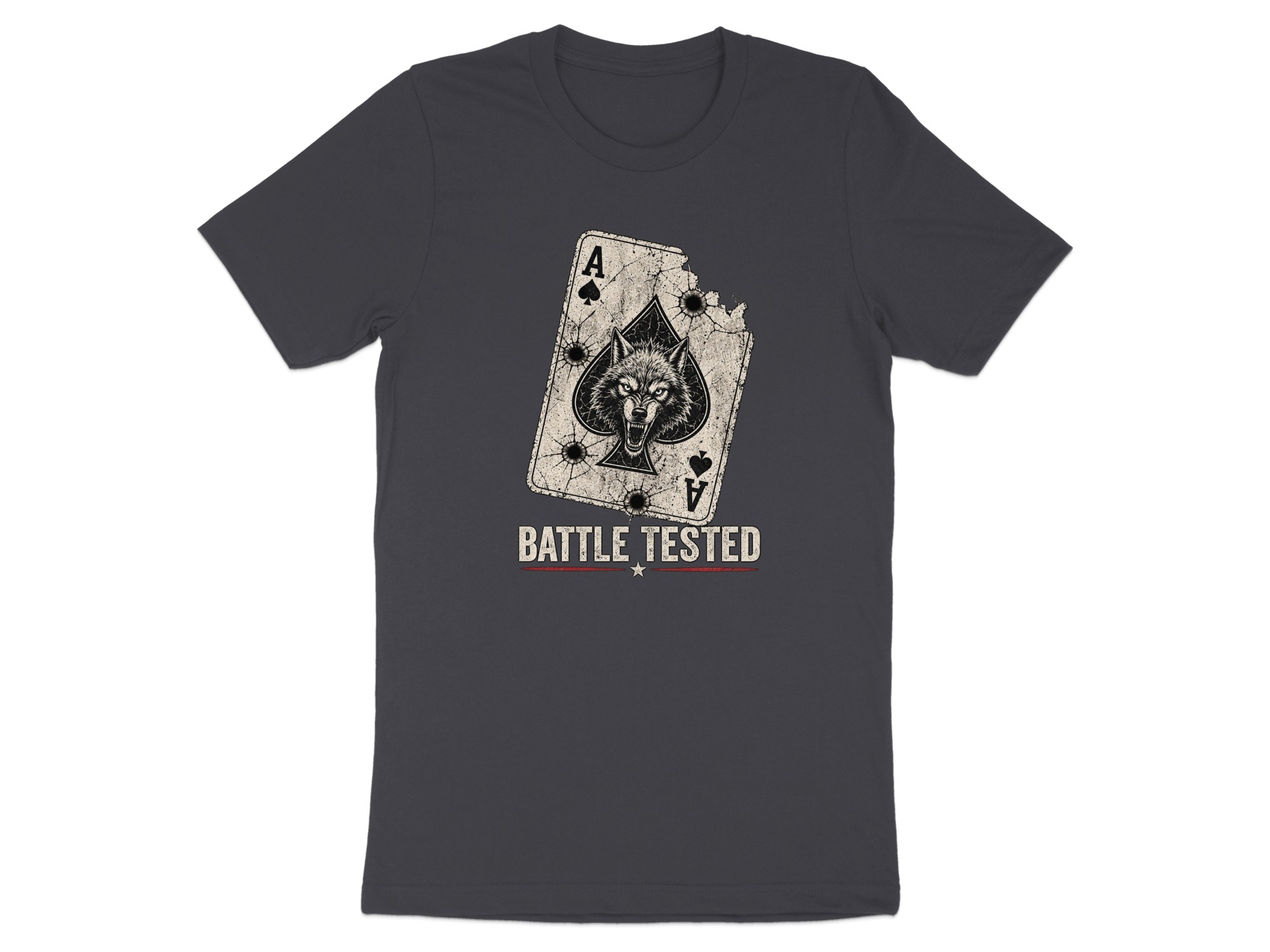 Battle Tested Wolf Ace of Spades T-Shirt, Distressed Grunge Tactical Biker Graphic Tee, Edgy Streetwear Gift For Him Poker Card - Image 18