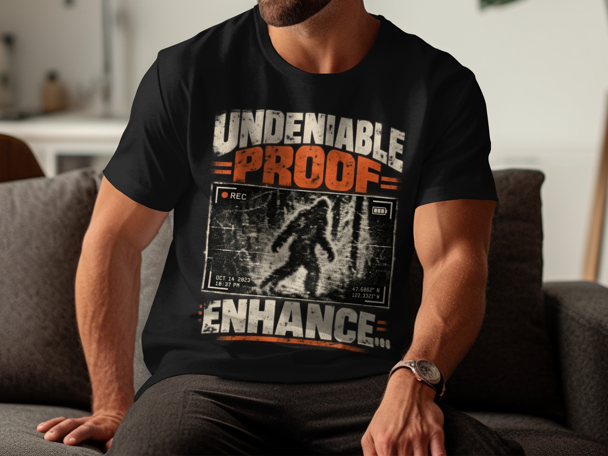 Bigfoot Sasquatch T-Shirt, Funny Cryptid Graphic Tee, Undeniable Proof Vintage Hiking Shirt, Retro Paranormal Camping Gift for Men & Women - Image 3