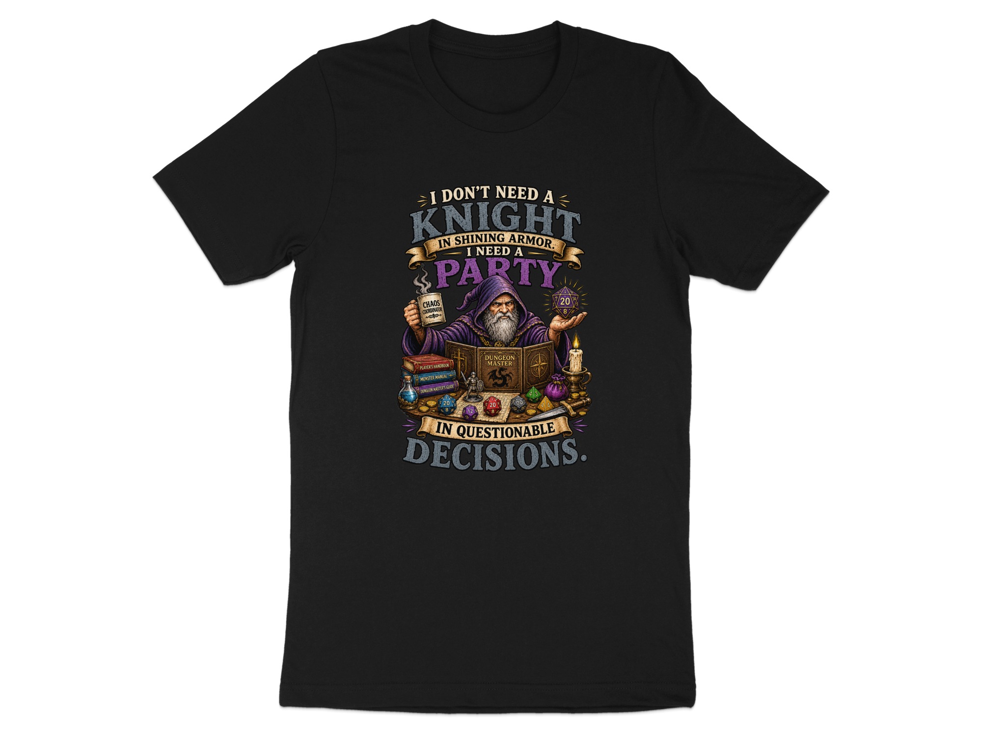 Dungeon Master Shirt, Chaos Coordinator DM Gift, Funny D&D RPG Game Night T-Shirt, Questionable Decisions Polyhedral Dice Tee