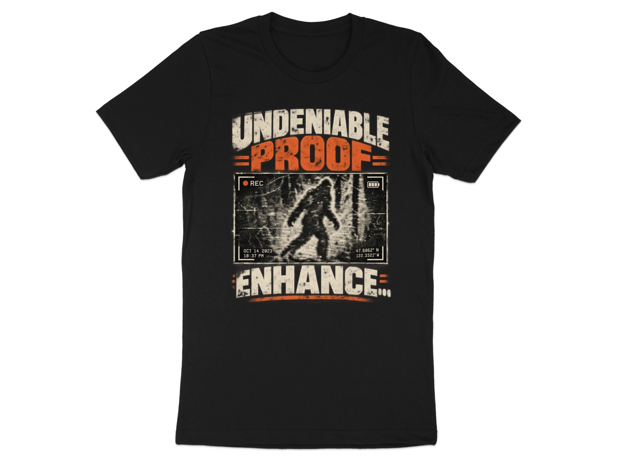 Bigfoot Sasquatch T-Shirt, Funny Cryptid Graphic Tee, Undeniable Proof Vintage Hiking Shirt, Retro Paranormal Camping Gift for Men & Women