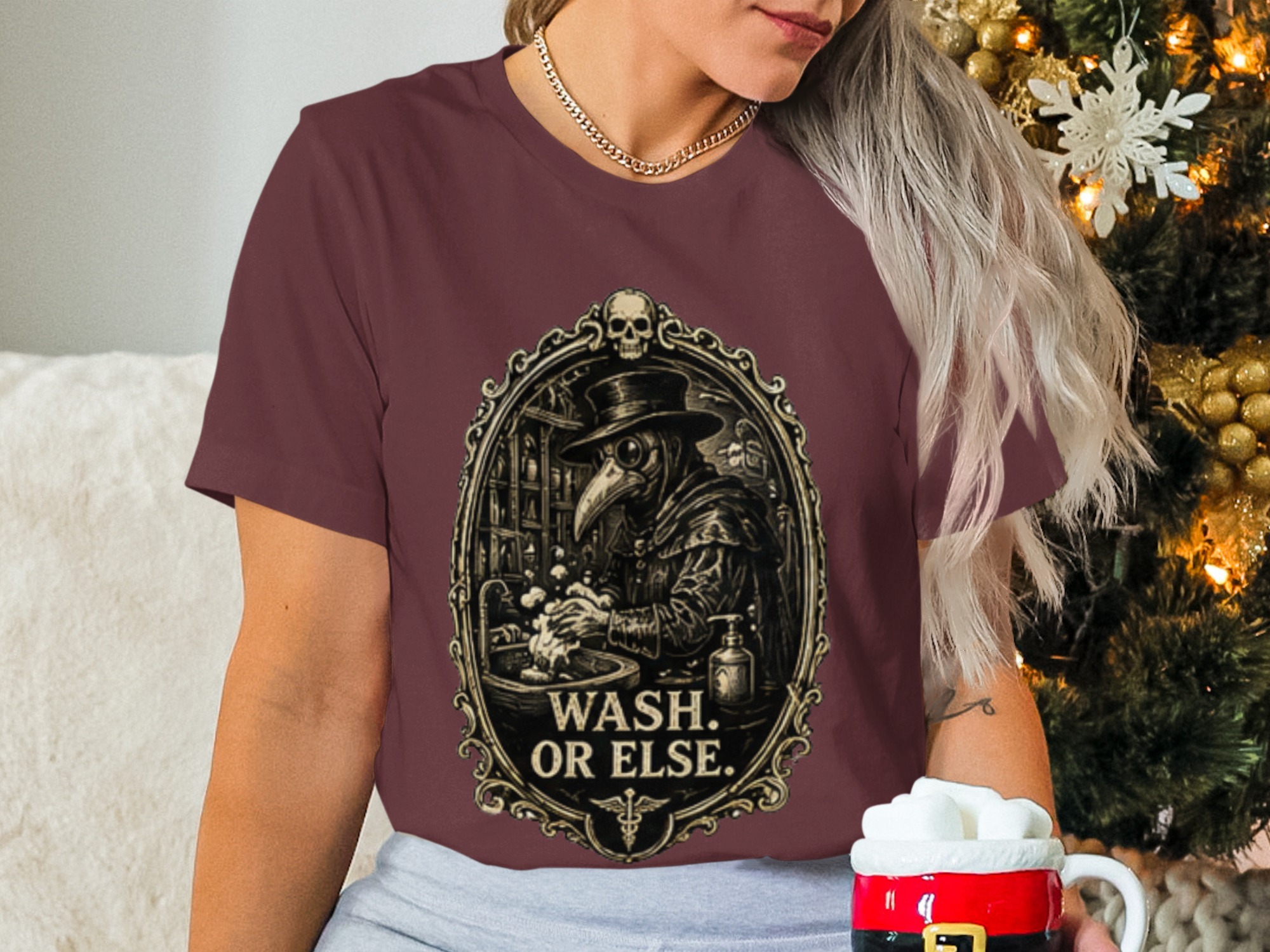 Plague Doctor Wash Or Else T-shirt | Vintage Gothic Dark Academia Tee | Funny Medical Halloween Shirt | History Lover Gift - Image 6