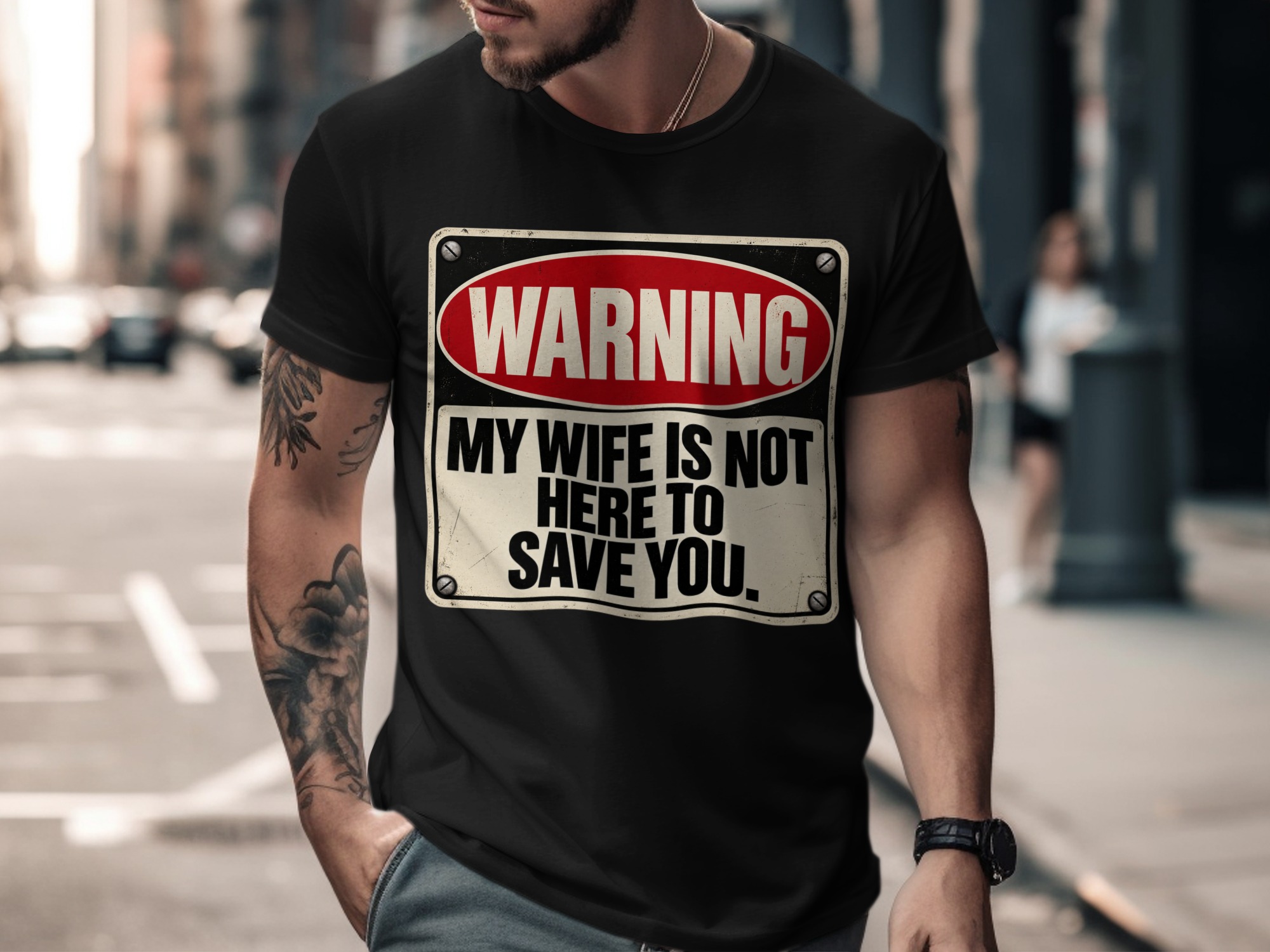 Warning My Wife Is Not Here T-Shirt, Funny Husband Shirt, Sarcastic Marriage Humor Tee, Vintage Sign Graphic Tee, Gag Gift for Him - Image 2