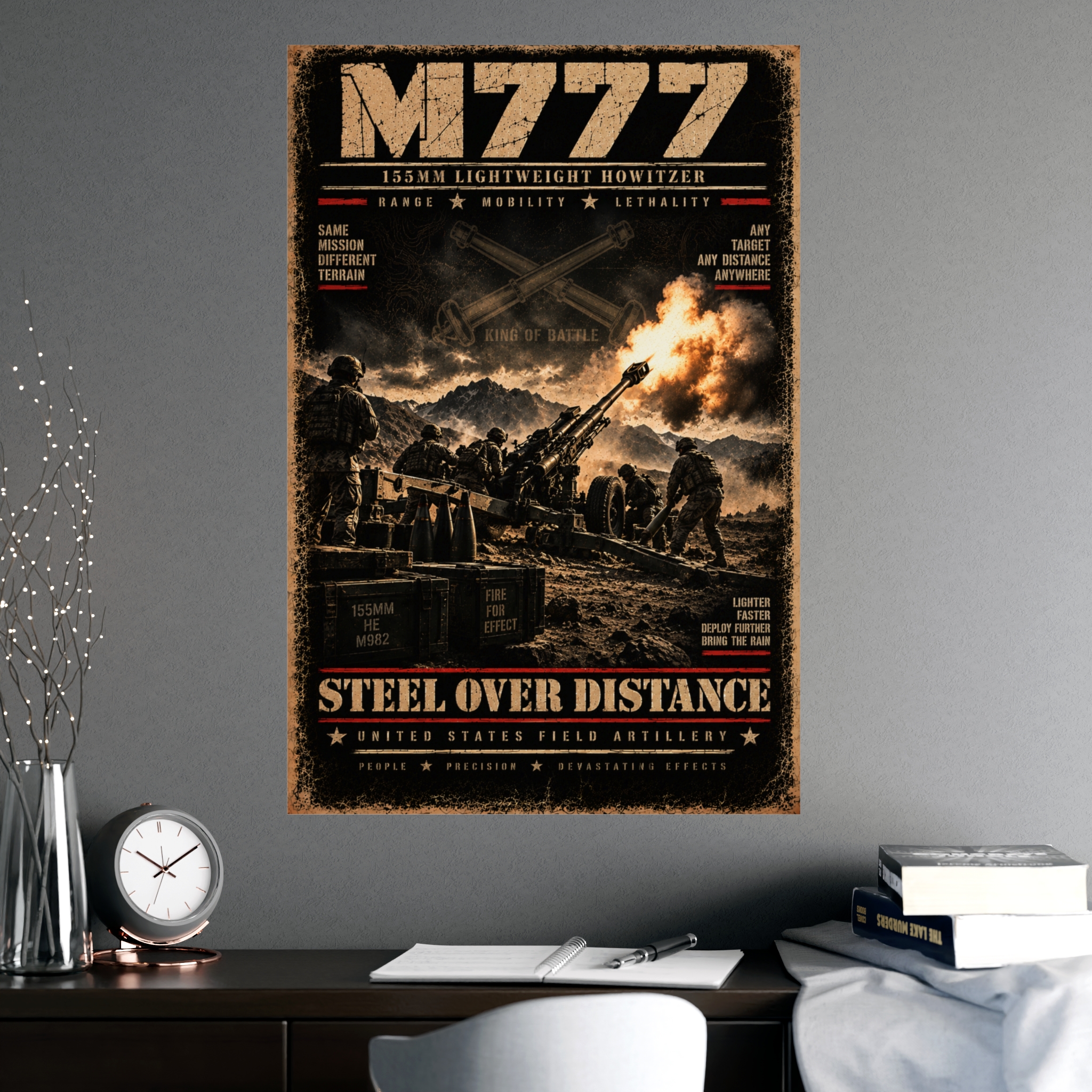M777 Howitzer Poster Military Wall Art, Field Artillery King of Battle Print, Vintage Tactical Man Cave Decor, Veteran Gift for Soldier - Image 4