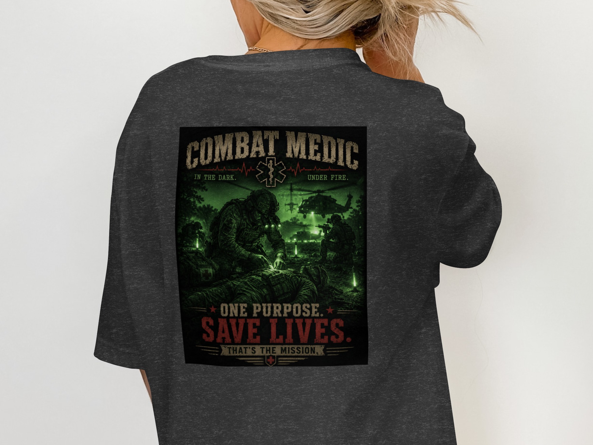 TITLE Combat Medic T-Shirt, One Purpose Save Lives, Army 68W Military Medic Shirt, Veteran Tactical Medical Gift, Star of Life Graphic Tee - Image 2