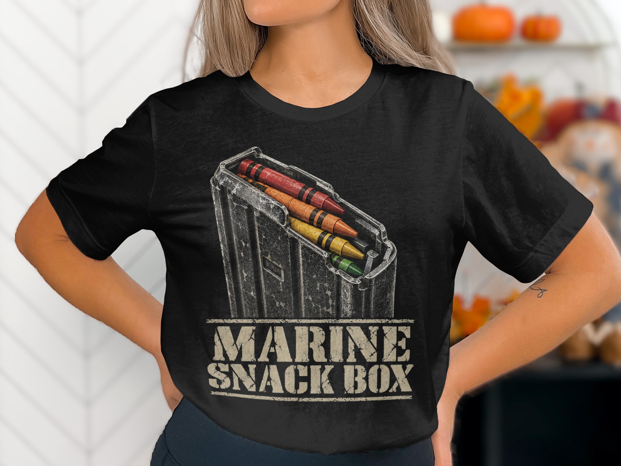 Marine Snack Box T-Shirt Funny Military Humor Shirt Veteran Gift Graphic Tee Tactical Meme Shirt Army USMC Joke Gift for Veteran
