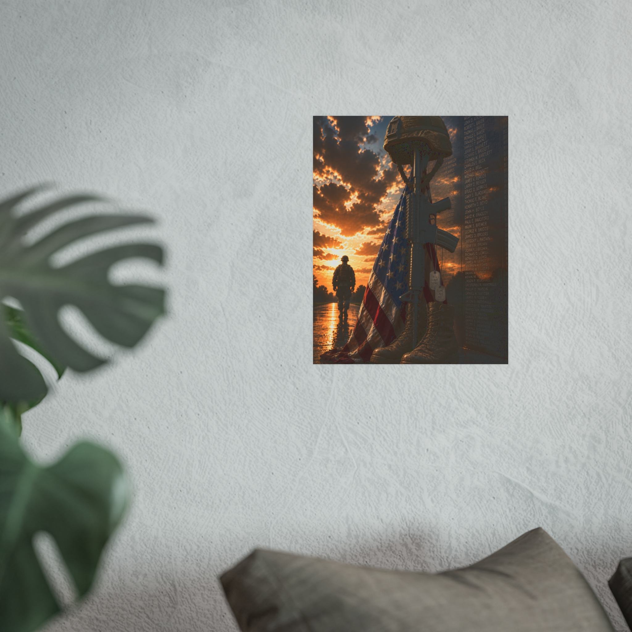 Military Tribute Wall Art - Veteran's Day Memorial Day American Flag Soldier Remembrance Print - Honor Our Heroes Patriotic Home Decor Gift