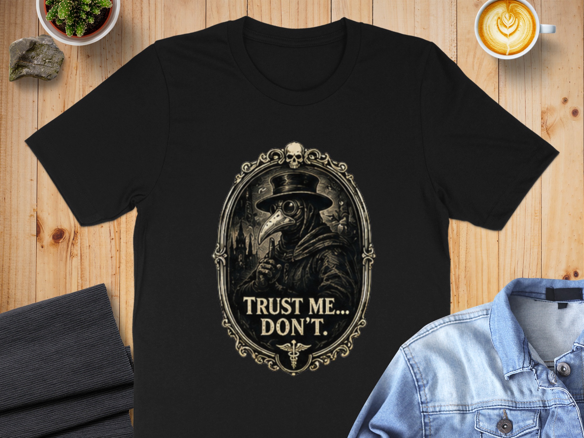 Gothic Plague Doctor 'Trust Me... Don't' T-Shirt, Dark Academia Skull Caduceus Vintage Macabre Humorous Gift Tee - Image 7