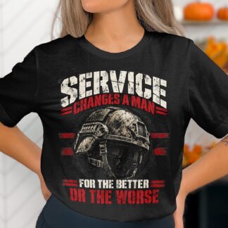 Military Veteran T-Shirt Service Changes A Man Tactical Helmet Shirt Patriotic Soldier Graphic Tee Distressed Army Combat Gift for Him