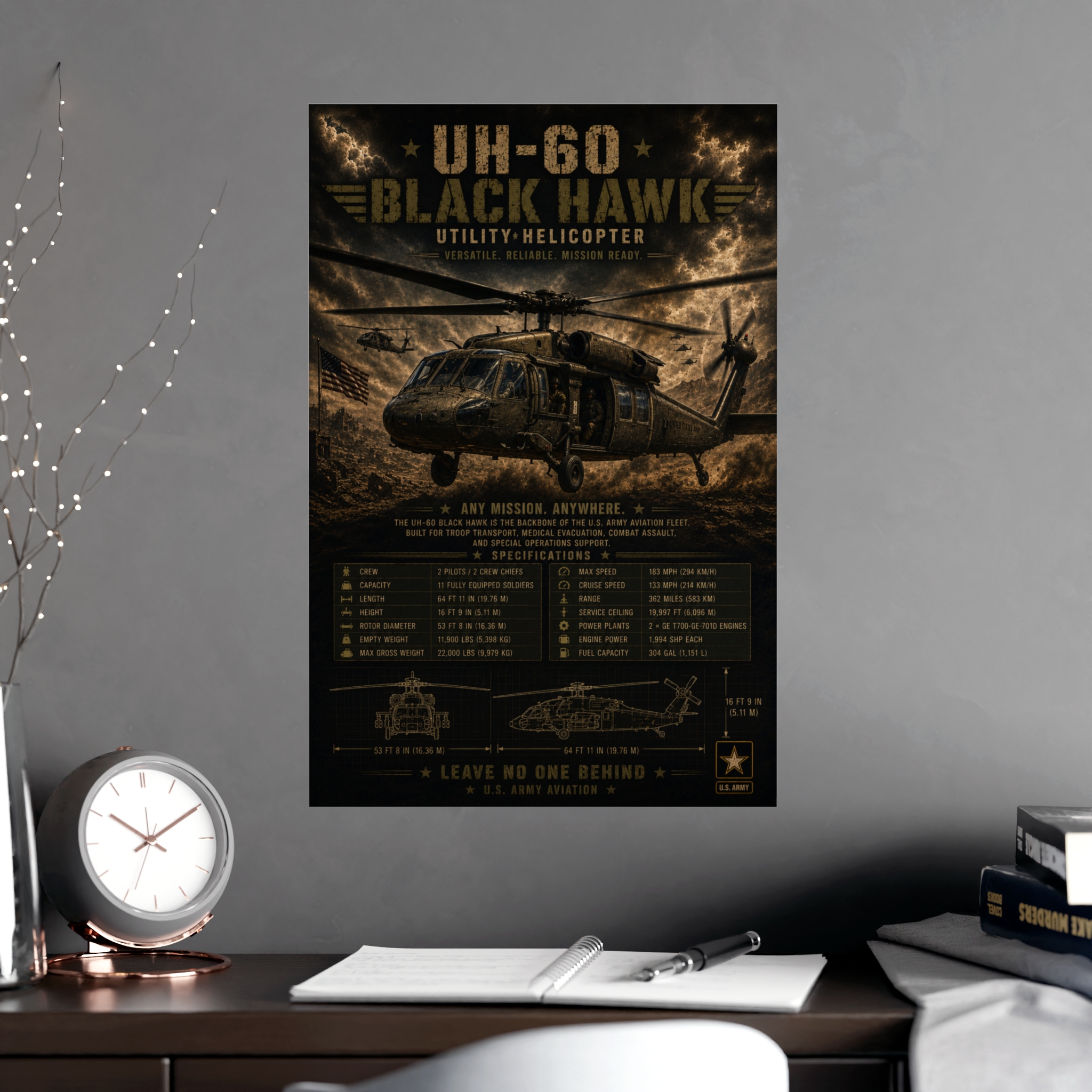 UH-60 Black Hawk Helicopter Poster | Military Aviation Art Print | Army Specifications Wall Decor | Tactical Gift For Him - Image 4
