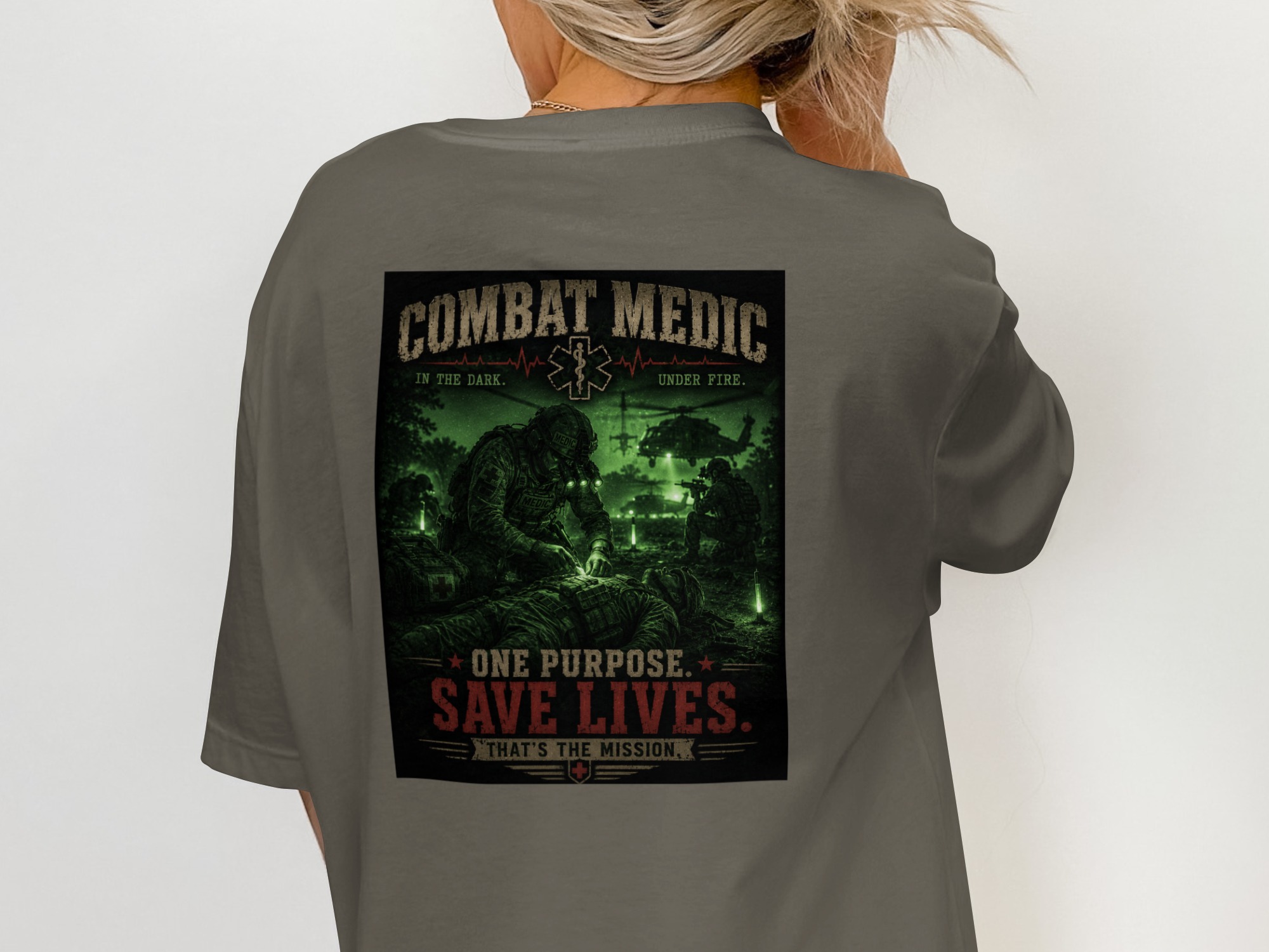 TITLE Combat Medic T-Shirt, One Purpose Save Lives, Army 68W Military Medic Shirt, Veteran Tactical Medical Gift, Star of Life Graphic Tee - Image 5