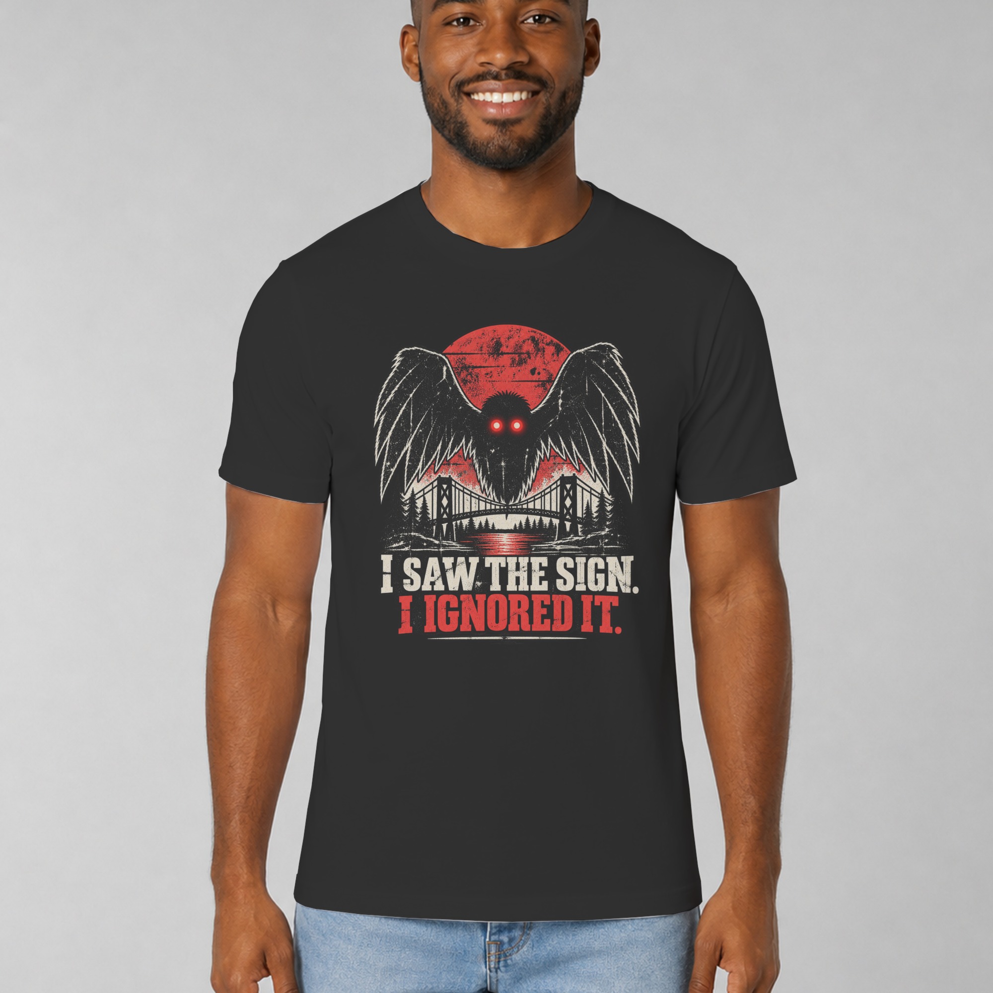 Mothman T-Shirt Funny Cryptid Graphic Tee, Retro Vintage Horror Shirt, I Saw The Sign Paranormal Dark Humor Streetwear Gift - Image 12