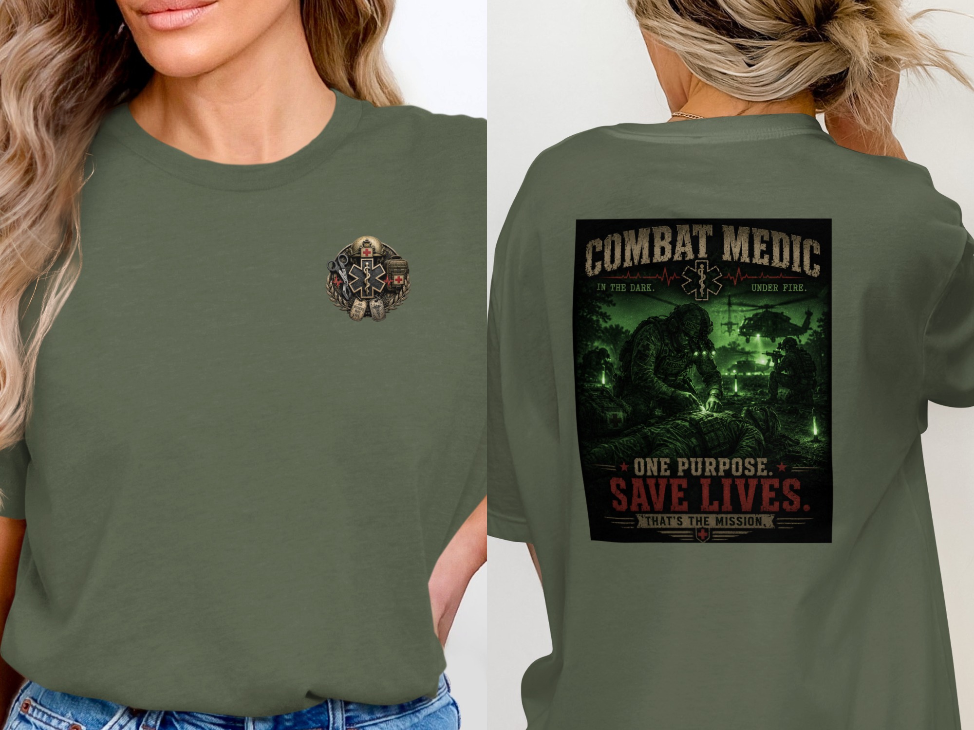TITLE Combat Medic T-Shirt, One Purpose Save Lives, Army 68W Military Medic Shirt, Veteran Tactical Medical Gift, Star of Life Graphic Tee - Image 13