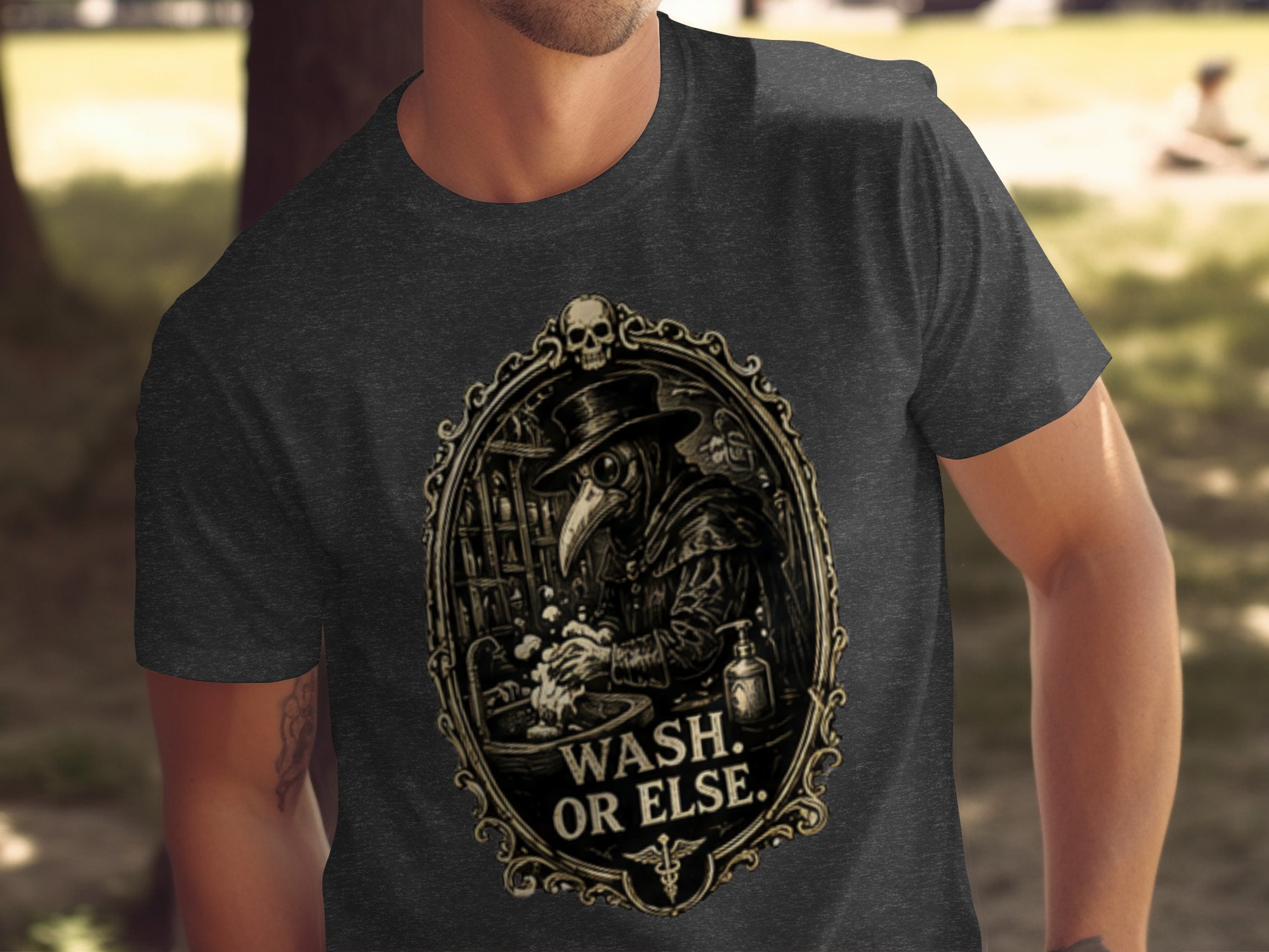 Plague Doctor Wash Or Else T-shirt | Vintage Gothic Dark Academia Tee | Funny Medical Halloween Shirt | History Lover Gift - Image 2