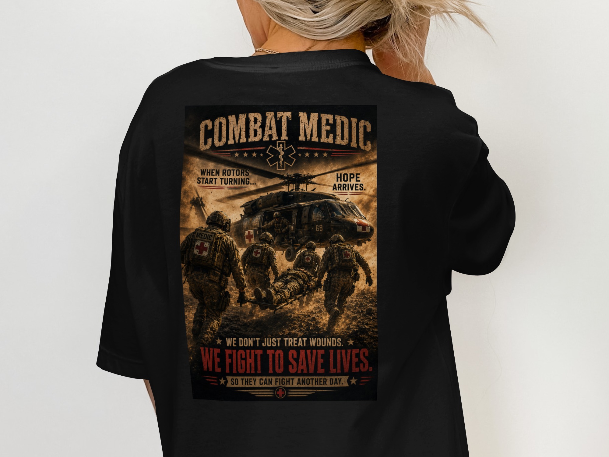TITLE Combat Medic T-Shirt, We Fight to Save Lives, Army 68W Military Medic Shirt, Veteran Tactical Medical Gift, Star of Life Graphic Tee - Image 6