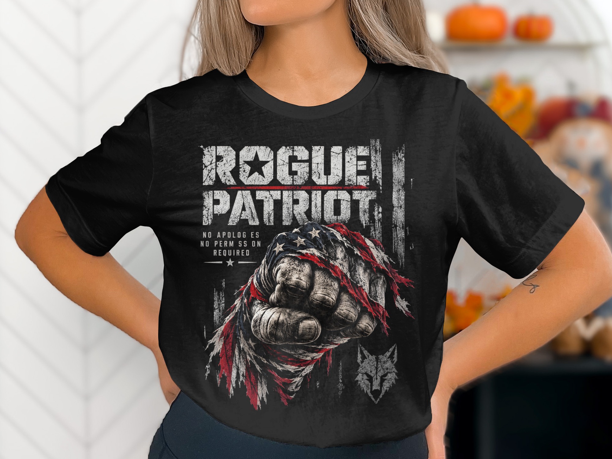 Rogue Patriot T-Shirt, USA Flag Fist Tee, Distressed American Flag Graphic Shirt, Vintage Veteran Apparel, 4th of July Gift for Him