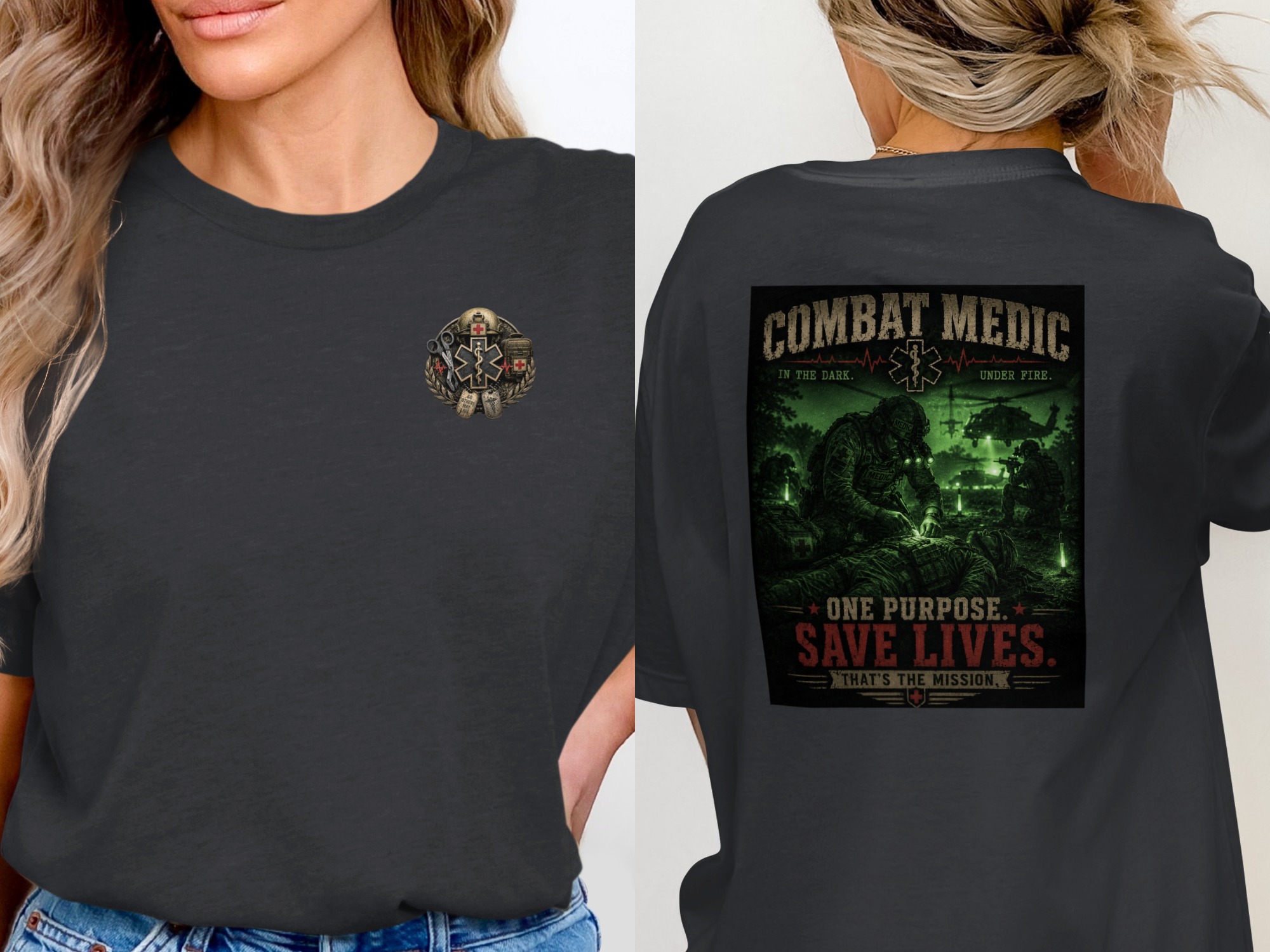 TITLE Combat Medic T-Shirt, One Purpose Save Lives, Army 68W Military Medic Shirt, Veteran Tactical Medical Gift, Star of Life Graphic Tee - Image 15