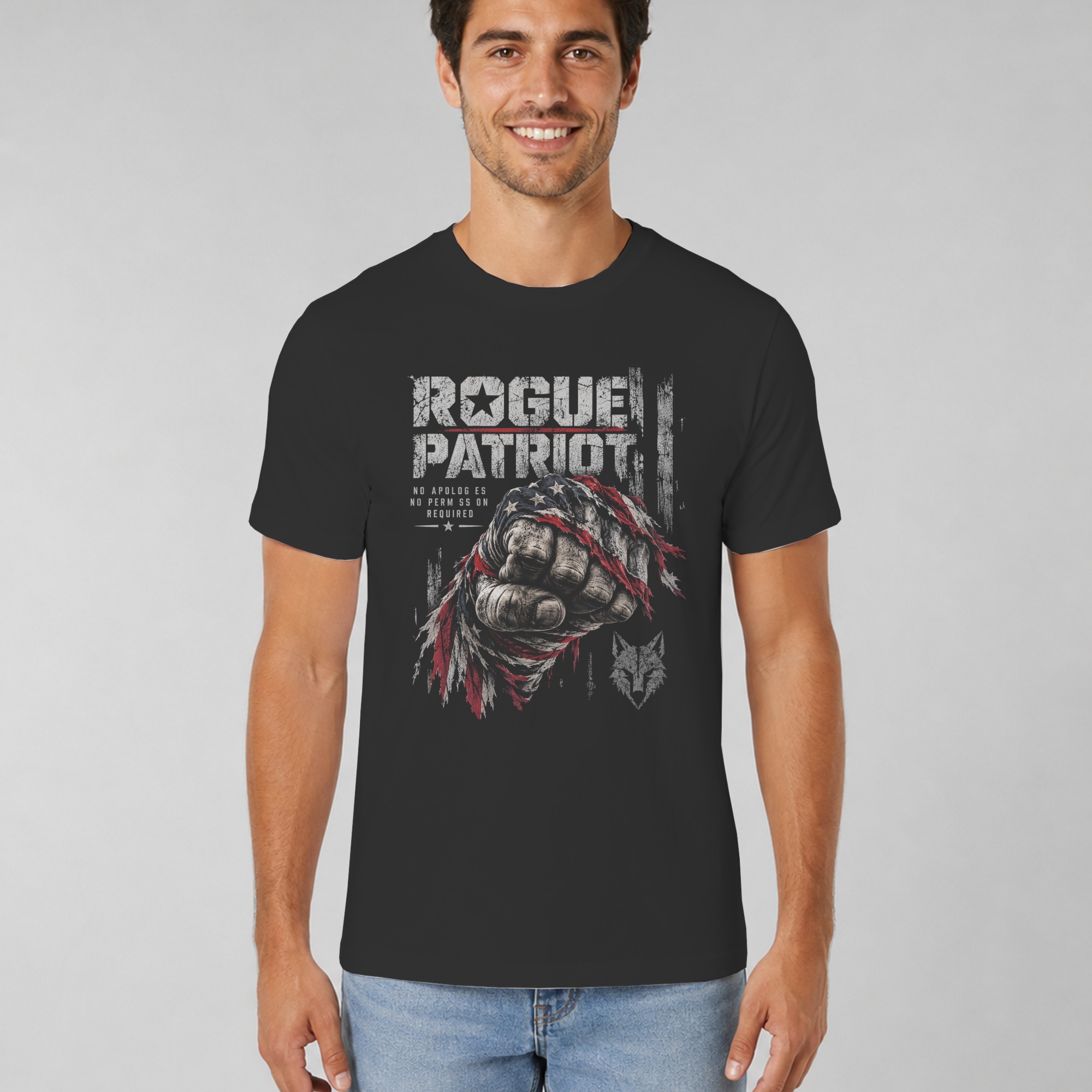 Rogue Patriot T-Shirt, USA Flag Fist Tee, Distressed American Flag Graphic Shirt, Vintage Veteran Apparel, 4th of July Gift for Him - Image 4
