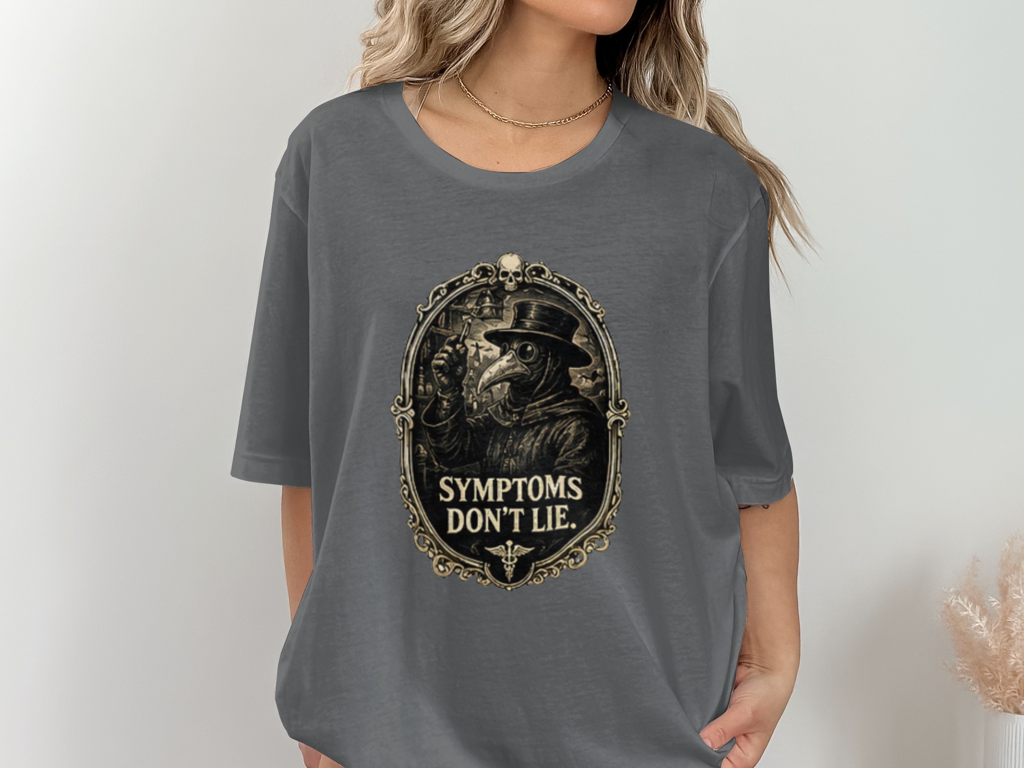 Plague Doctor Gothic T-Shirt | Dark Academia Medical History Tee | Vintage Macabre 'Symptoms Don't Lie' Graphic Shirt - Image 7