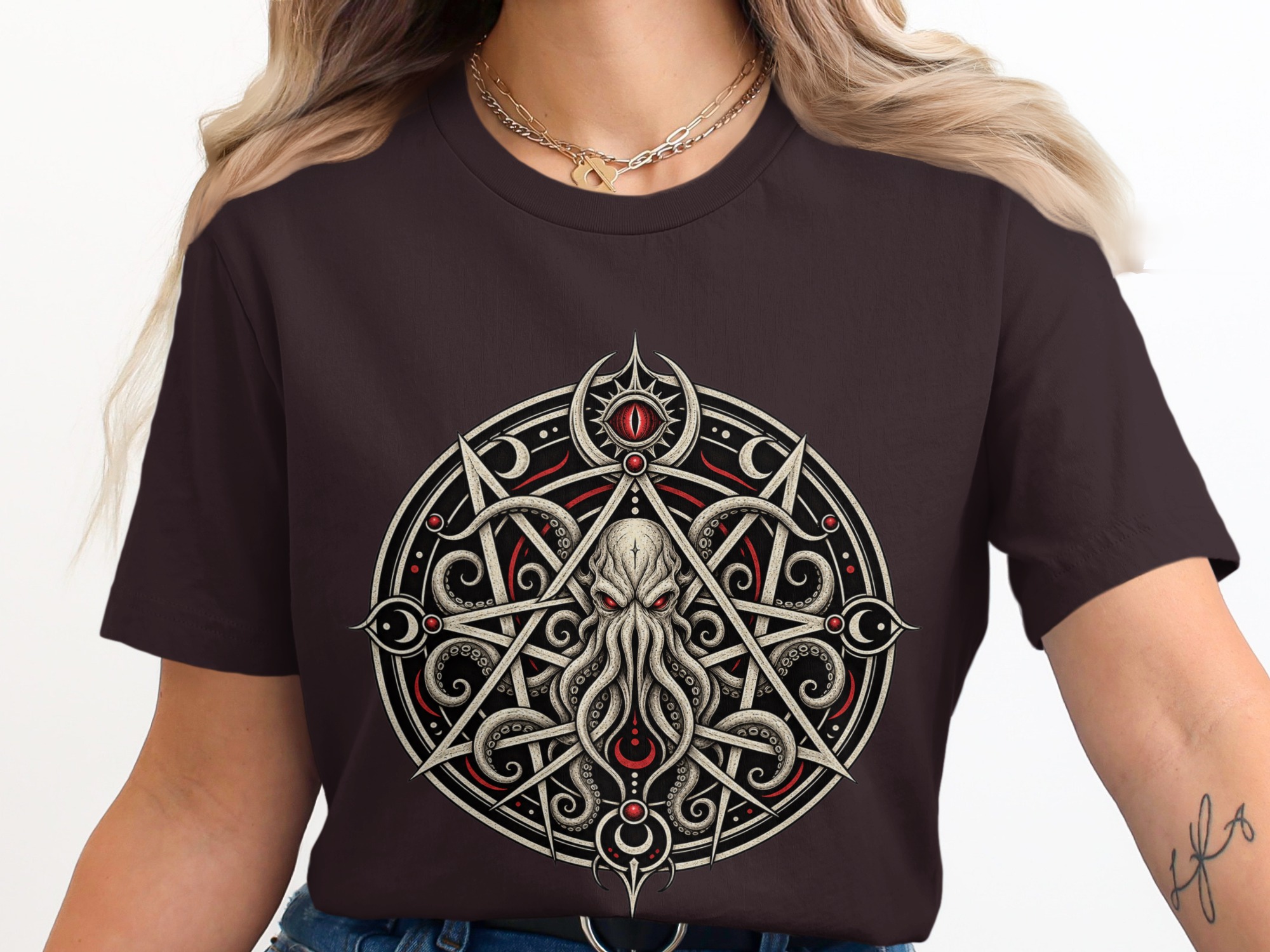 Lovecraftian Cthulhu Pentagram T-Shirt, Eldritch Horror Eye Gothic Occult Graphic Tee for Dark Academia Fans & Fantasy Fan Gift - Image 6