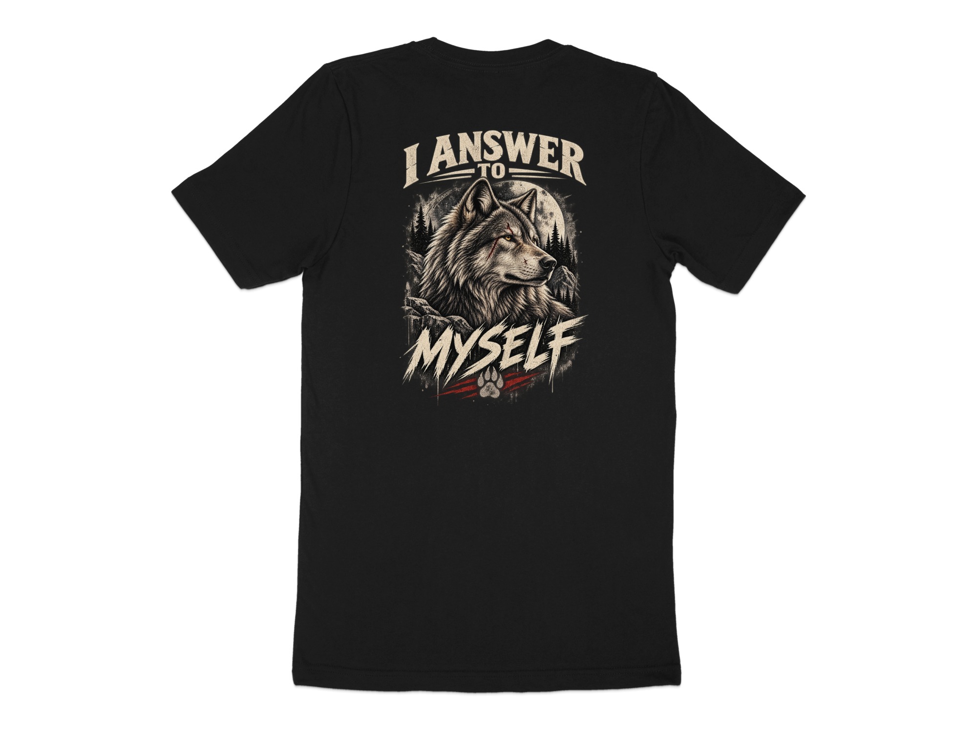Nightwolf Fierce Wolf Graphic T-Shirt, Distressed Grunge Edgy Streetwear Tee, Hunter Wildlife Men's Gift Shirt - Image 3