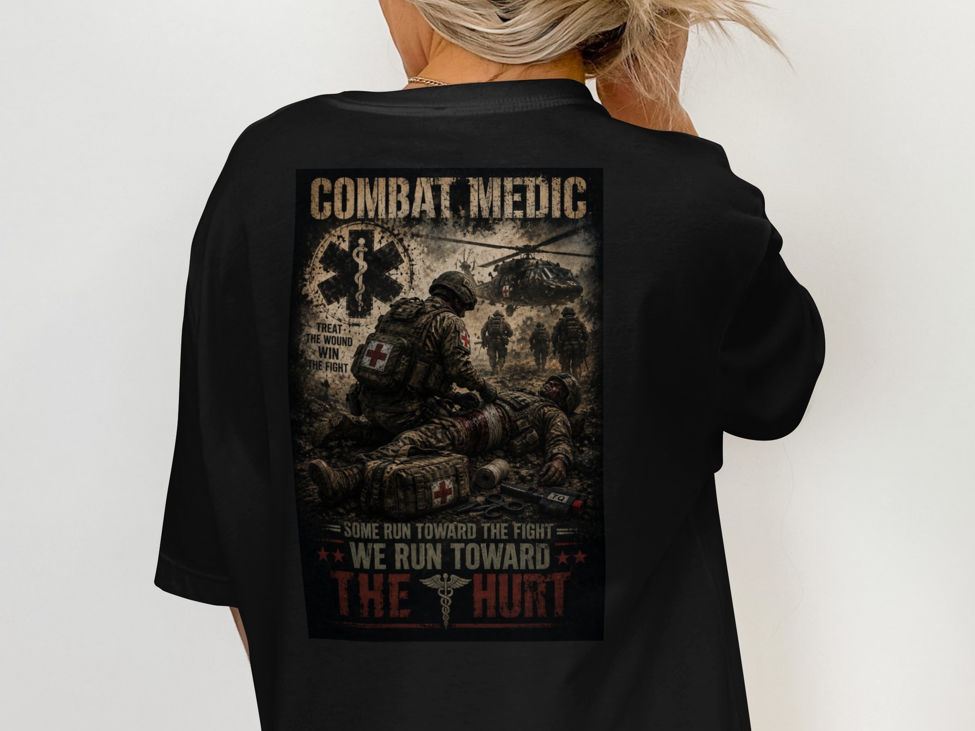 TITLE Combat Medic T-Shirt, We Run Toward the Hurt, Army 68W Military Medic Shirt, Veteran Tactical Medical Gift, Star of Life Graphic Tee - Image 6