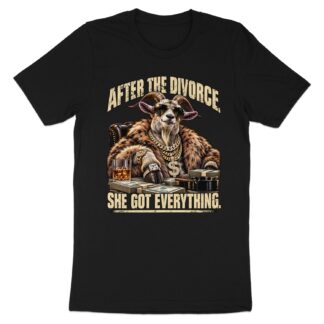 Funny Divorce Goat T-Shirt, Sarcastic After The Divorce She Got Everything Tee, Hilarious Gag Gift For Divorced Men, Breakup Humor Shirt