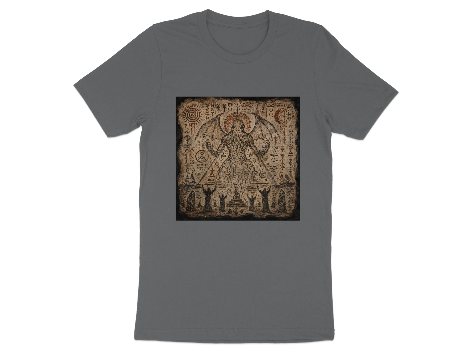 Lovecraftian Cthulhu Summoning Ritual T-Shirt, Eldritch Horror Occult Art Tee, Dark Academia Goth Mythos Fantasy Apparel Gift