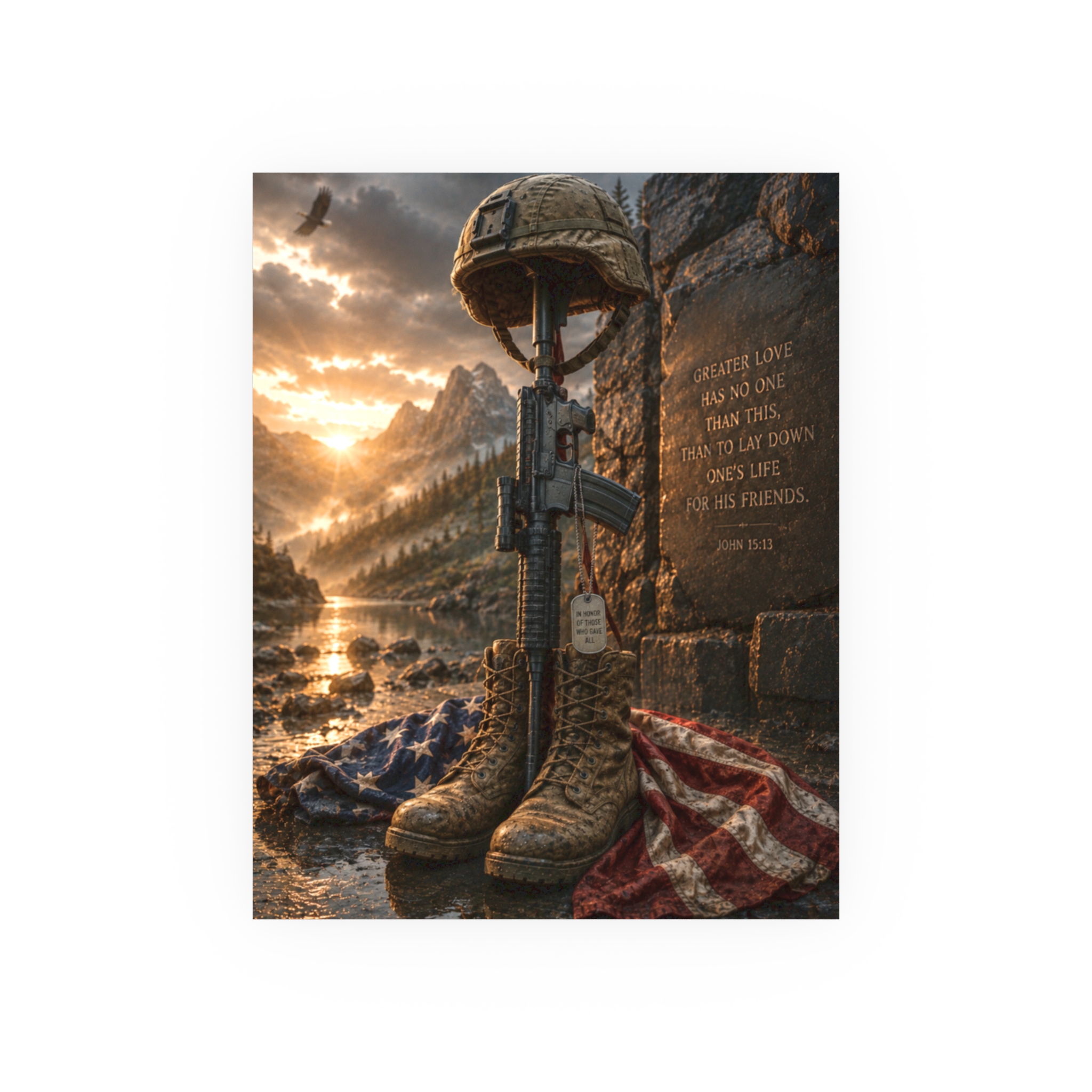 Military Memorial Poster | Fallen Soldier Tribute Wall Art | Veteran Remembrance Print | Patriotic John Bible Scripture Home Decor - Image 7