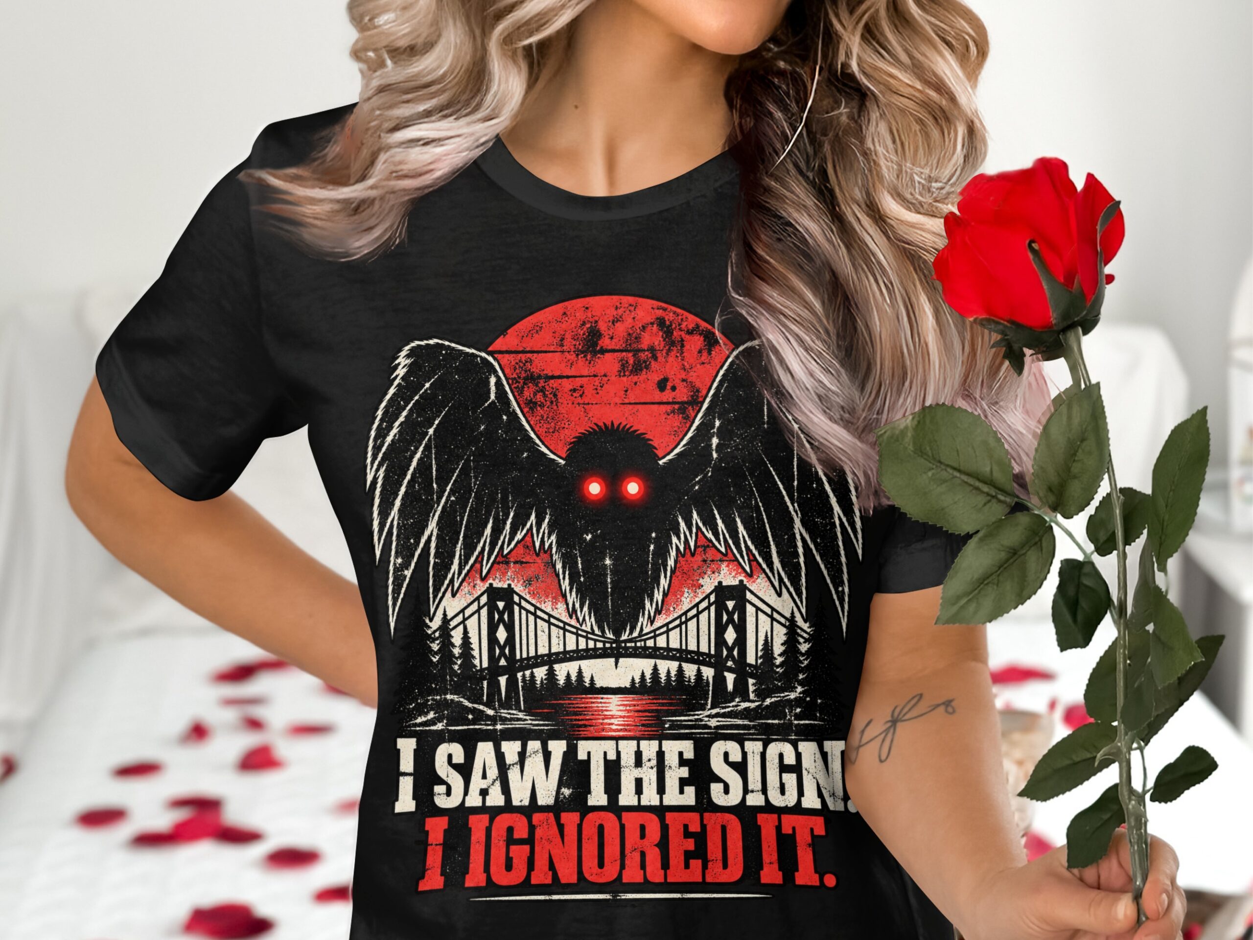 Mothman T-Shirt Funny Cryptid Graphic Tee, Retro Vintage Horror Shirt, I Saw The Sign Paranormal Dark Humor Streetwear Gift - Image 5