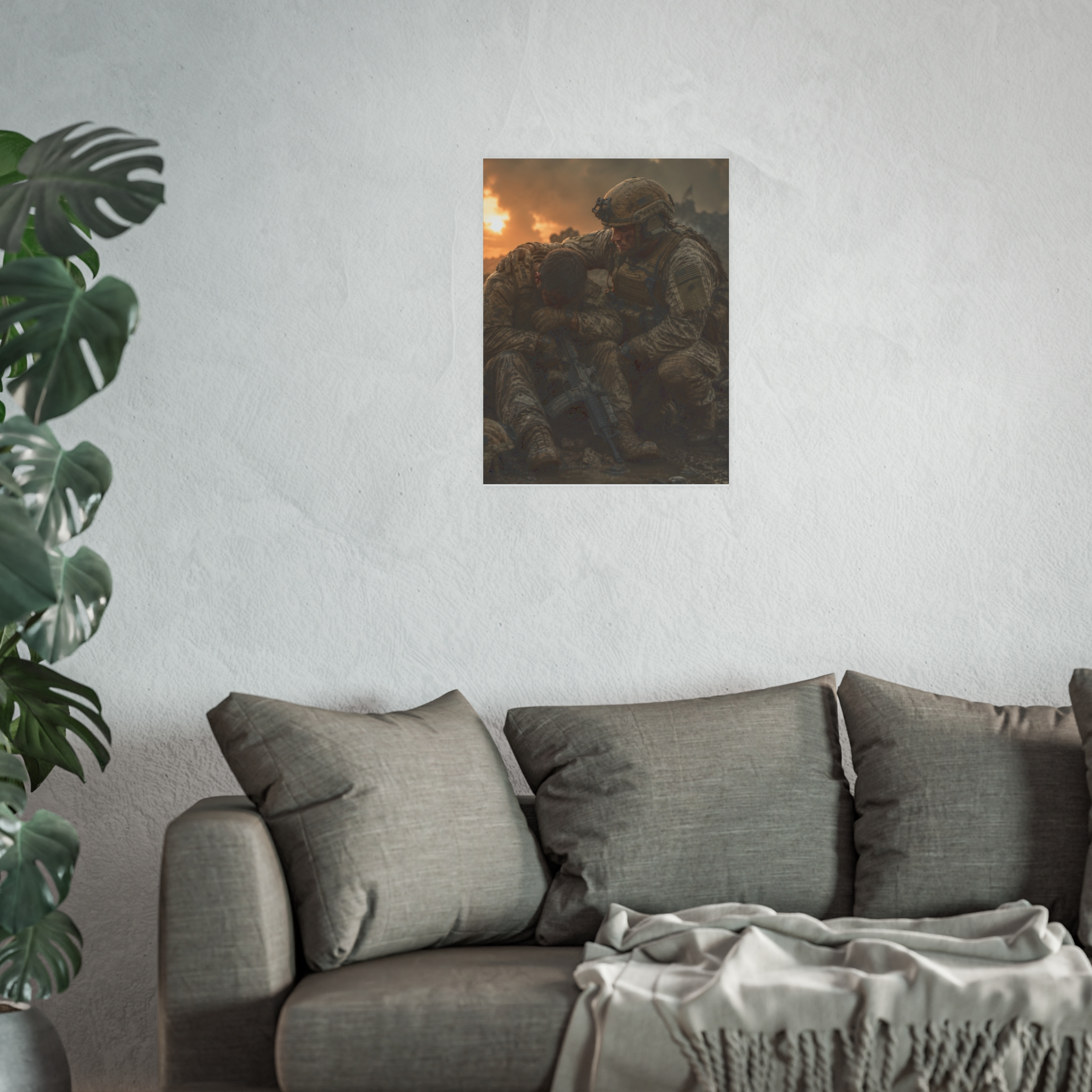 Powerful Military Art Print, Soldier Brotherhood Poster, Veteran Memorial Day Gift, Emotional Combat Scene Wall Decor for Patriots - Image 3