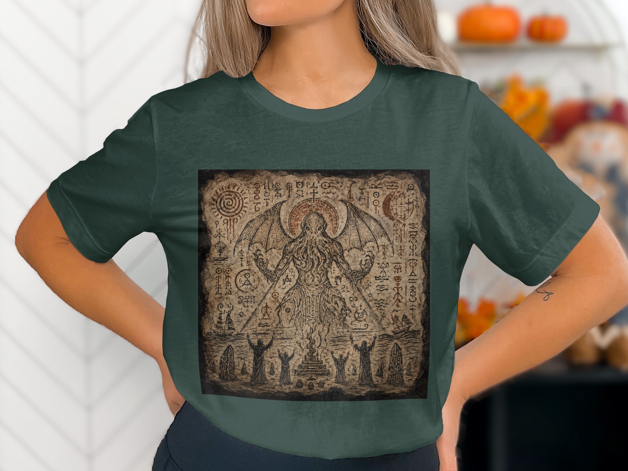 Lovecraftian Cthulhu Summoning Ritual T-Shirt, Eldritch Horror Occult Art Tee, Dark Academia Goth Mythos Fantasy Apparel Gift - Image 18