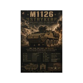 M1126 Stryker Armored Vehicle Poster, Military Wall Art Print, Combat Proven Tank Specifications, Patriotic US Army Gift for Him