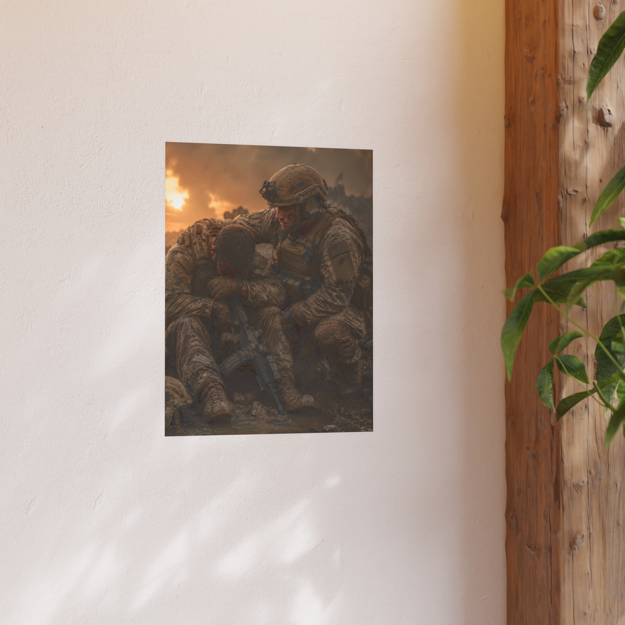 Powerful Military Art Print, Soldier Brotherhood Poster, Veteran Memorial Day Gift, Emotional Combat Scene Wall Decor for Patriots - Image 6