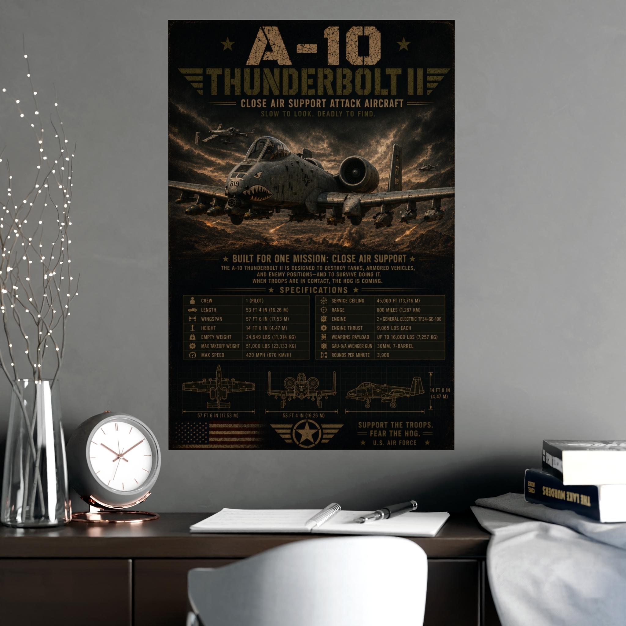 A-10 Thunderbolt II Warthog Poster, US Air Force Military Aviation Art Print, Pilot, Veteran, Man Cave Decor Gift - Image 2