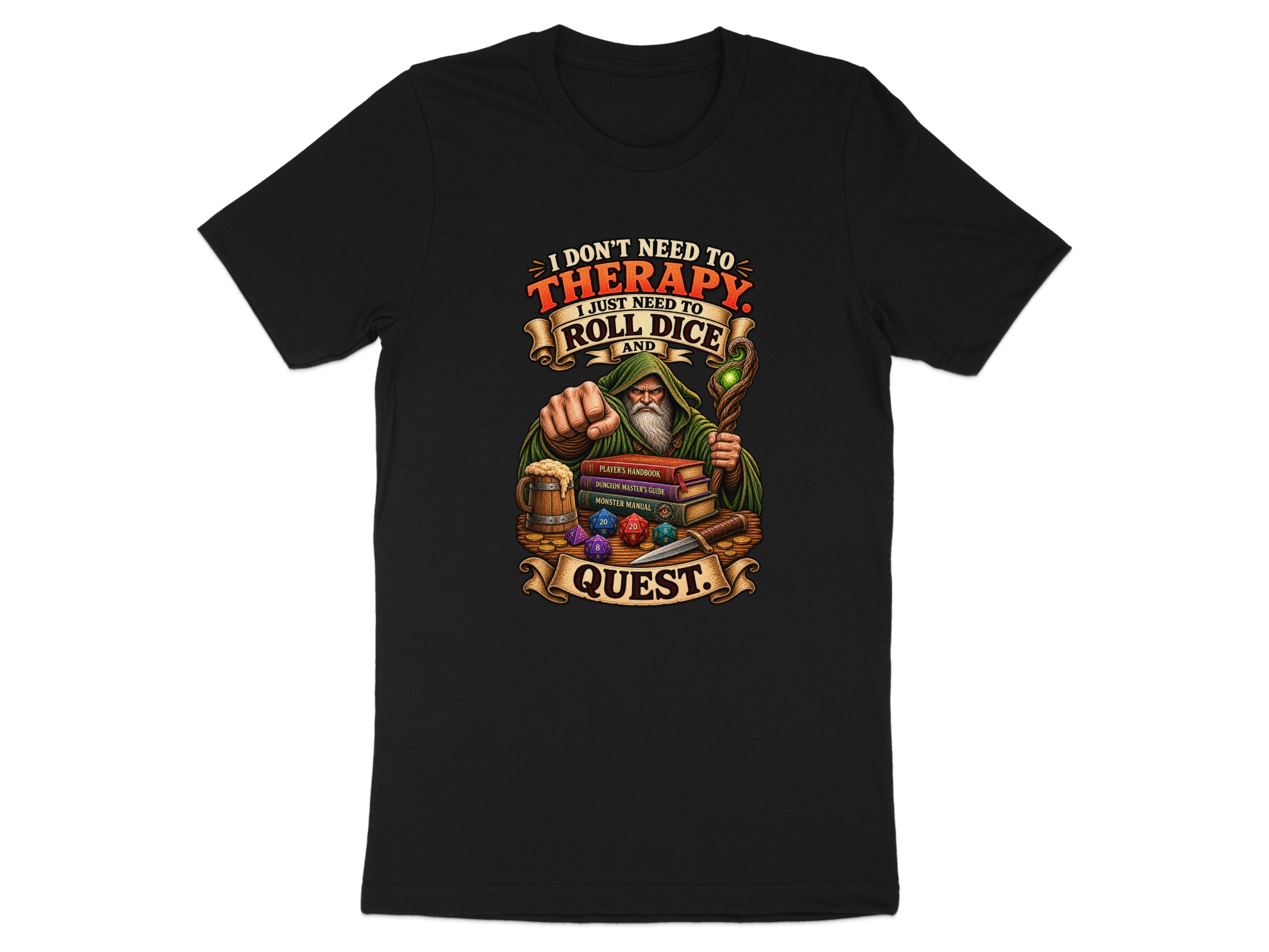 Roll Dice Quest Dungeons Dragons T-Shirt, Funny RPG Gaming Tee, Dungeon Master Gift, Fantasy Wizard Gamer Apparel
