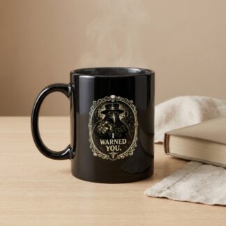 Plague Doctor Mug, Gothic Coffee Cup, Dark Academia Gift, I WARNED YOU. Macabre Vintage Style Tea Mug for Spooky Goth Lovers