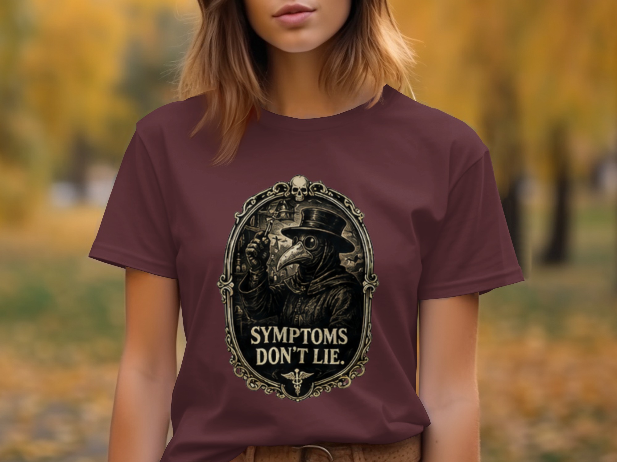 Plague Doctor Gothic T-Shirt | Dark Academia Medical History Tee | Vintage Macabre 'Symptoms Don't Lie' Graphic Shirt - Image 6