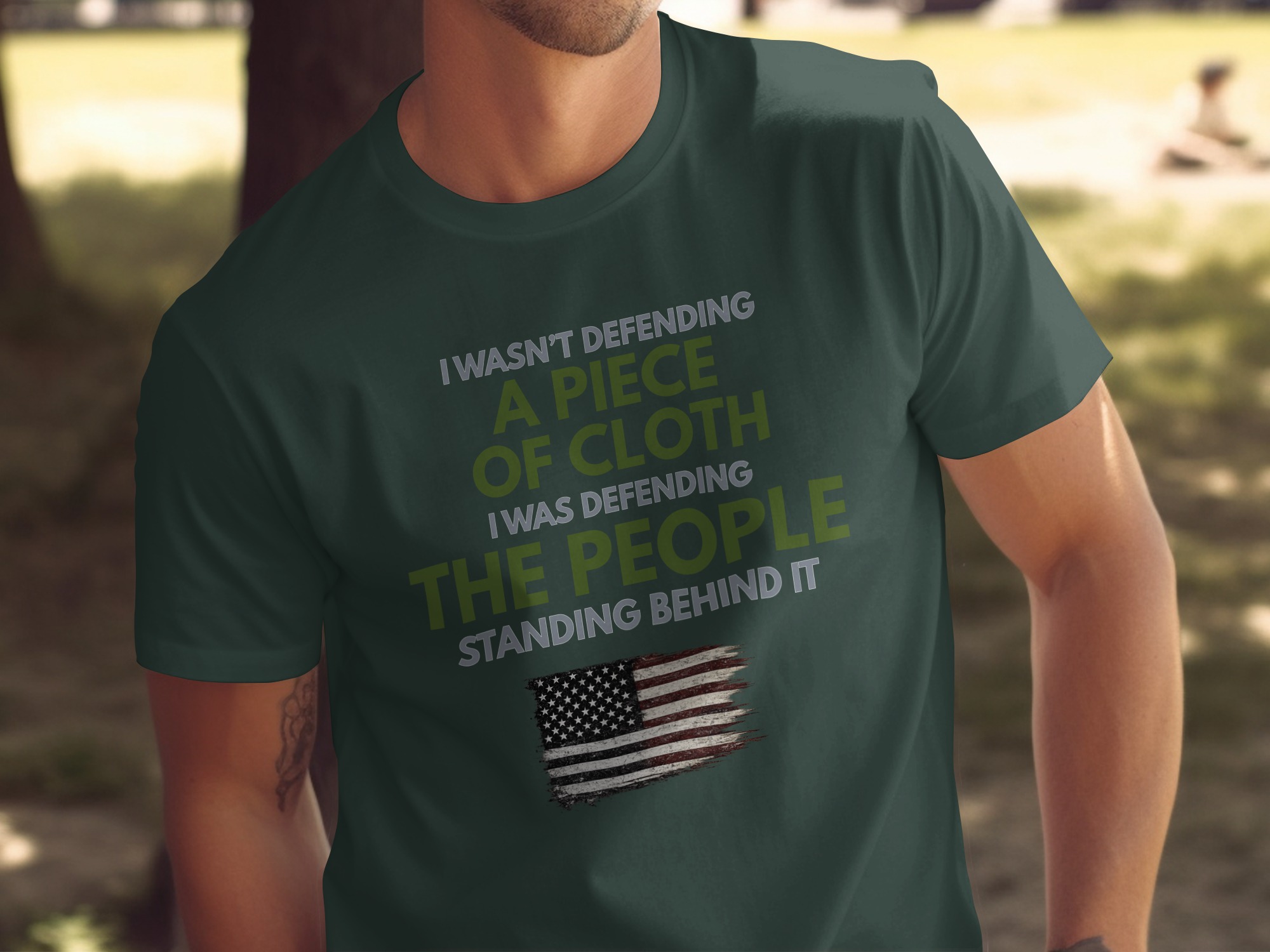 Patriotic Veteran T-Shirt, American Flag Grunge Tee, Military Quote Shirt, Defender of People Gift for Him Her, USA Pride Tee - Image 2