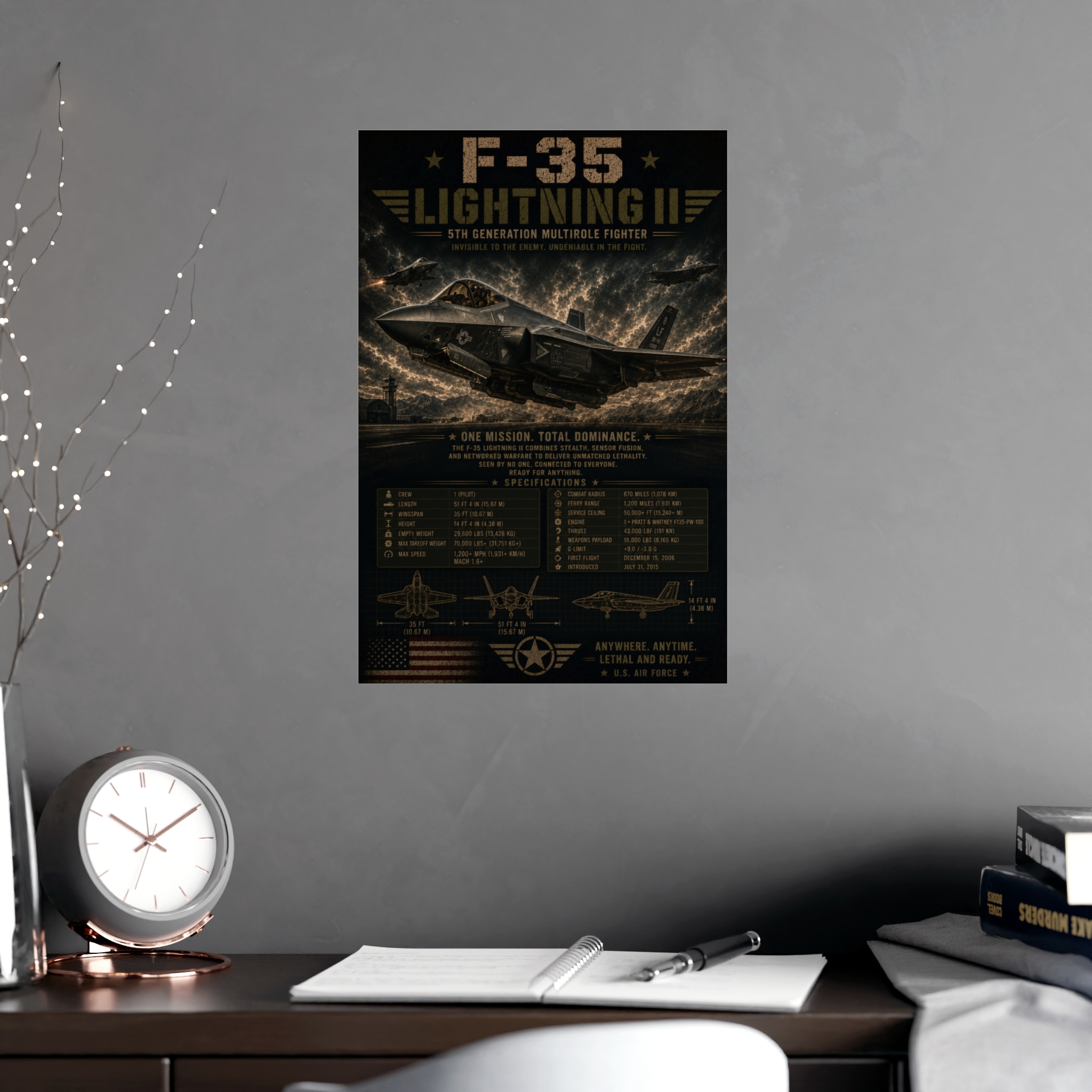 F-35 Lightning II Fighter Jet Poster, US Air Force Military Aircraft Specifications Print, Man Cave Wall Art Decor, Pilot Gift Idea - Image 6