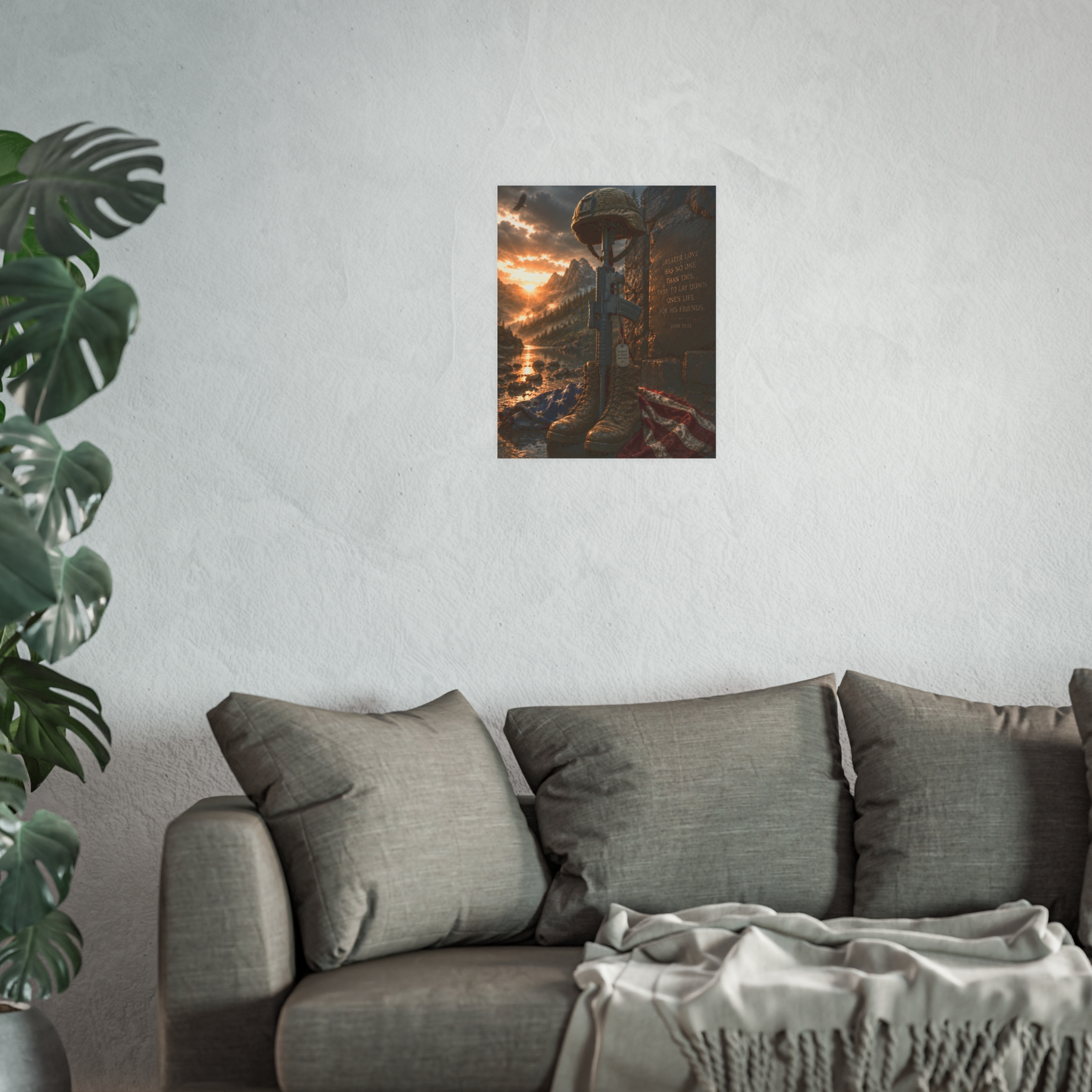 Military Memorial Poster | Fallen Soldier Tribute Wall Art | Veteran Remembrance Print | Patriotic John Bible Scripture Home Decor - Image 2