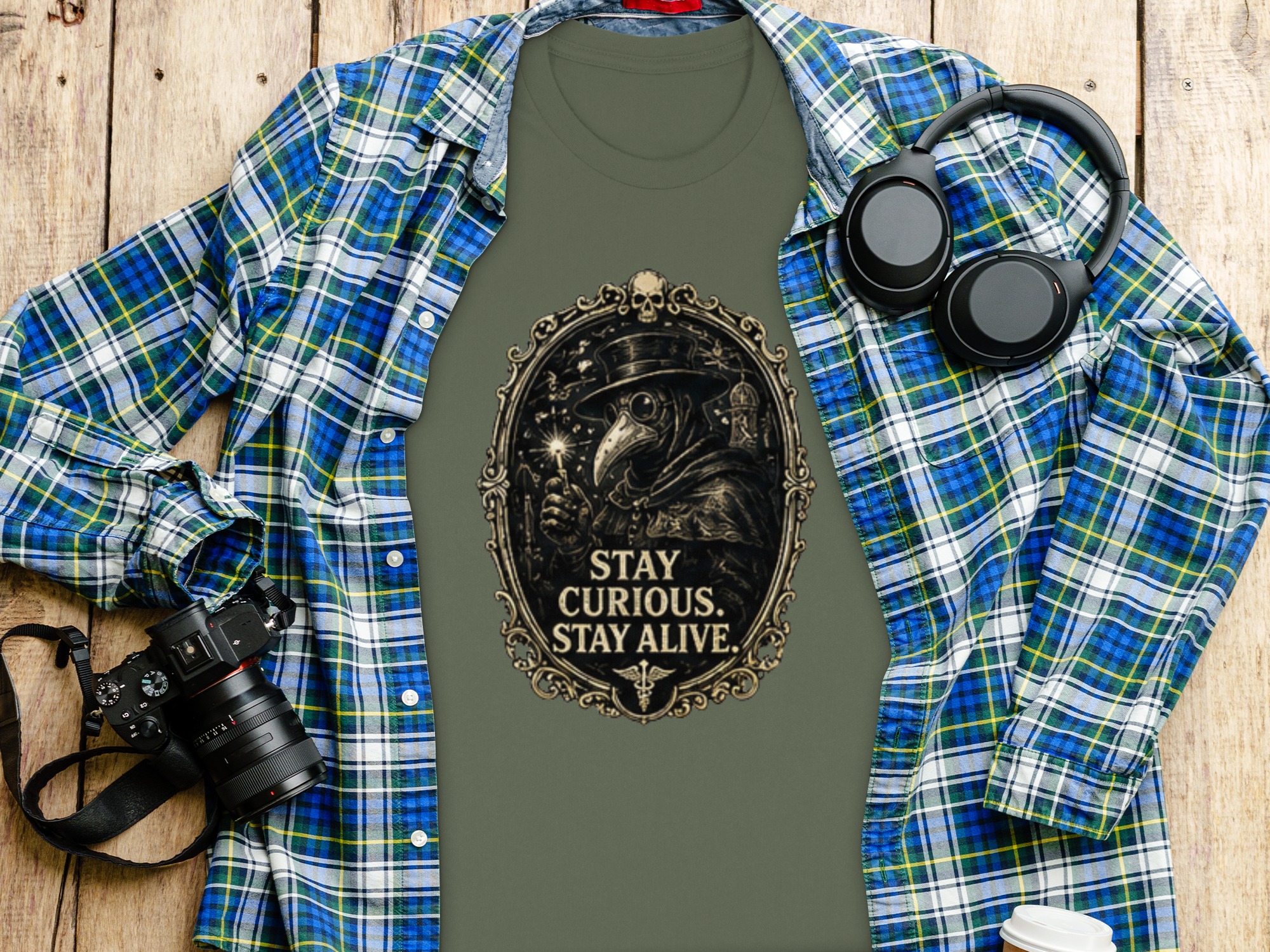 Plague Doctor 'Stay Curious' Gothic Renaissance T-Shirt, Dark Academia Aesthetic Medical Tee Gift - Image 9