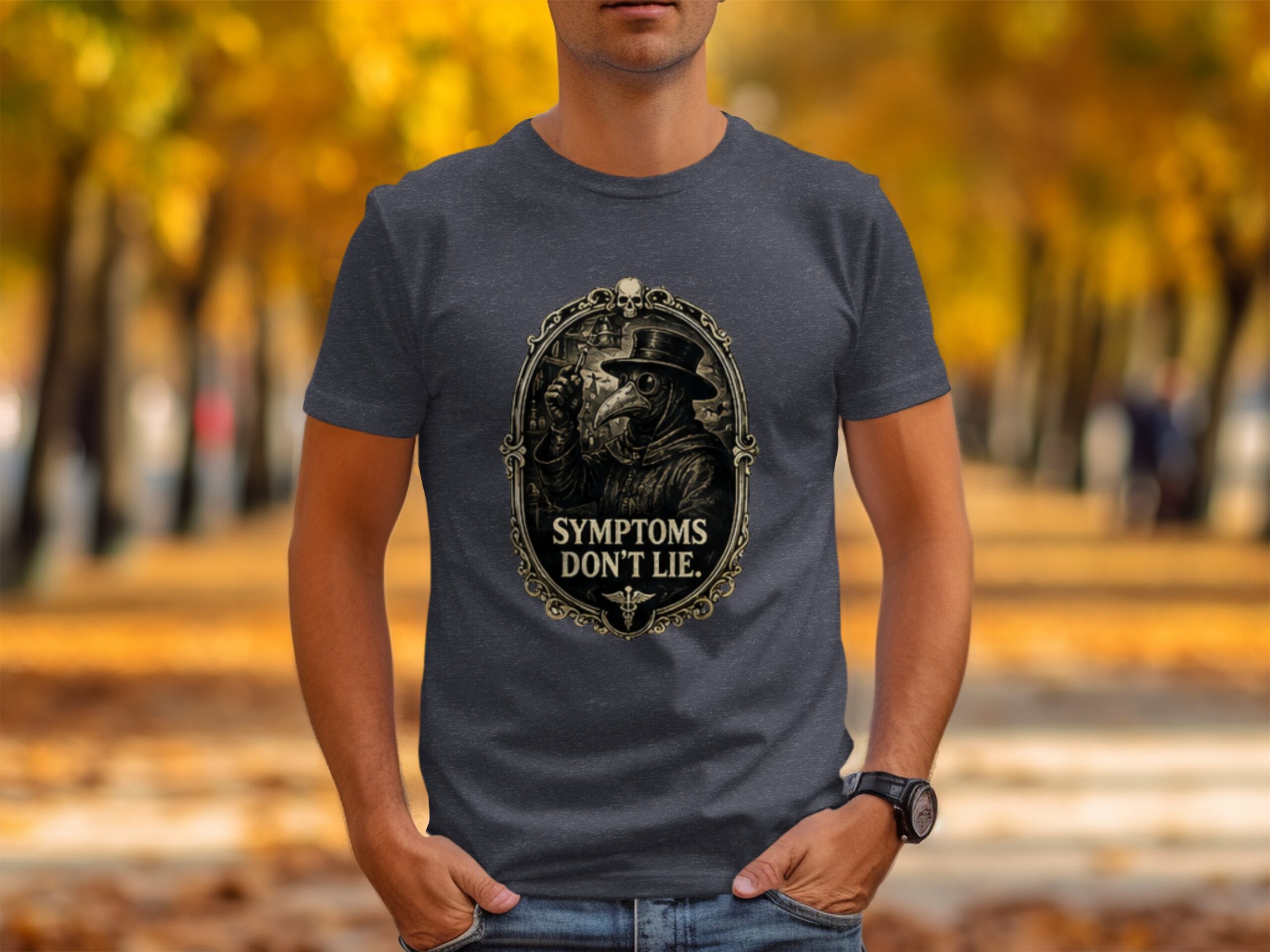 Plague Doctor Gothic T-Shirt | Dark Academia Medical History Tee | Vintage Macabre 'Symptoms Don't Lie' Graphic Shirt - Image 4